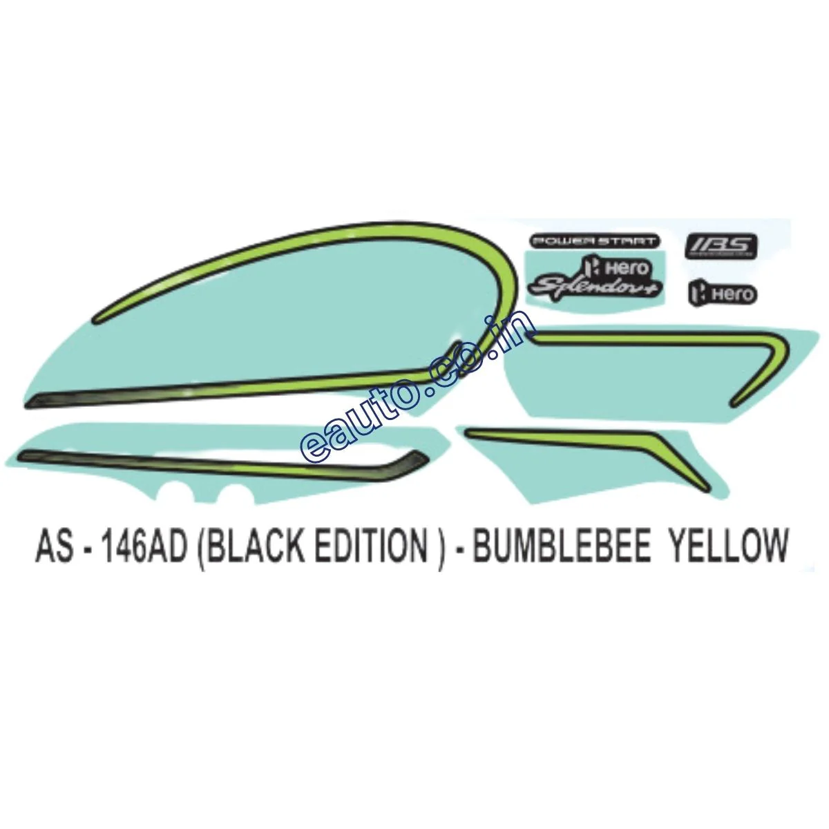 Graphics Sticker Set for Hero Splendor Plus | Black Edition | Bumblebee Yellow Sticker | Both Sides