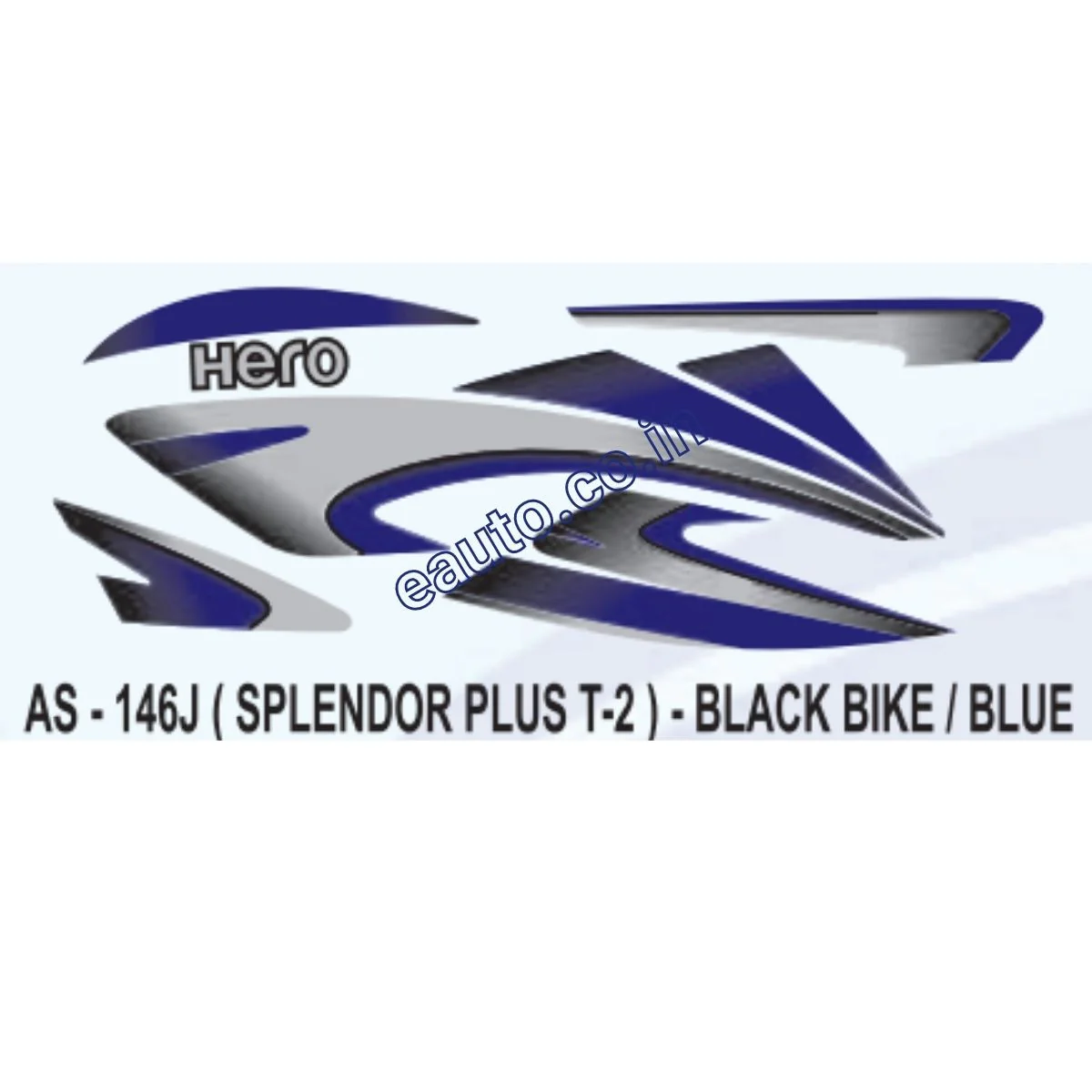 Graphics Sticker Set for Hero Splendor Plus | Type 2 | Black Vehicle | Blue Sticker | Both Sides