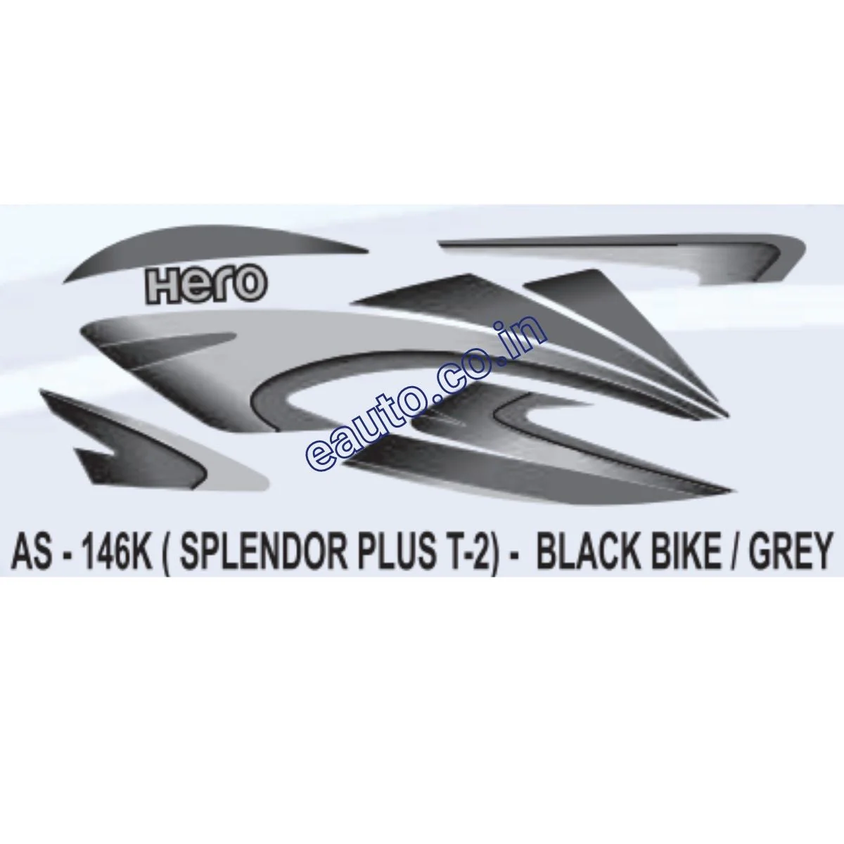 Graphics Sticker Set for Hero Splendor Plus | Type 2 | Black Vehicle | Grey Sticker | Both Sides