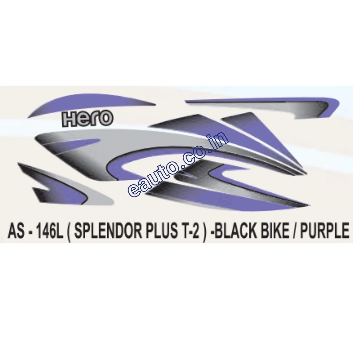 Graphics Sticker Set for Hero Splendor Plus | Type 2 | Black Vehicle | Purple Sticker | Both Sides