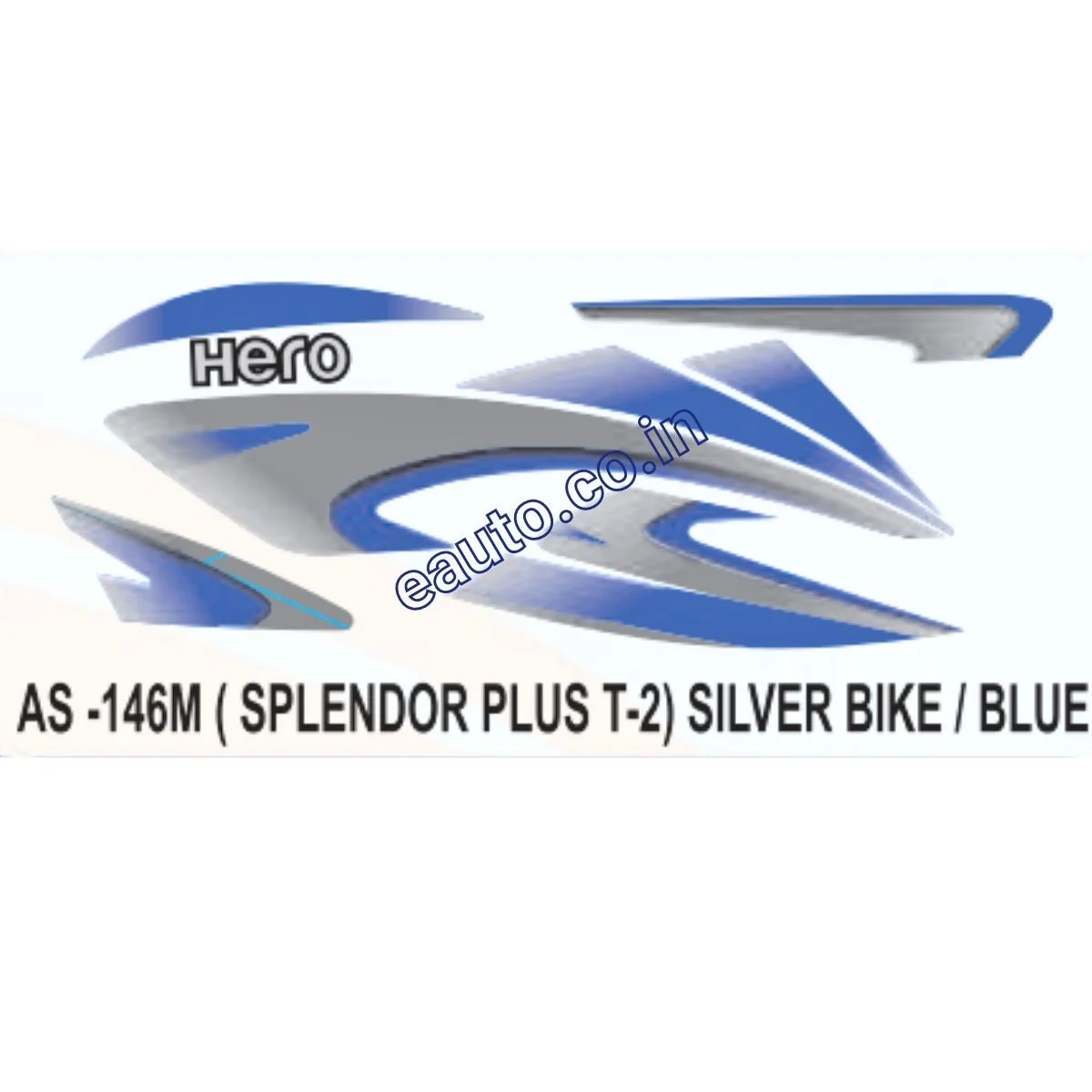 Graphics Sticker Set for Hero Splendor Plus | Type 2 | Silver Vehicle | Blue Sticker | Both Sides