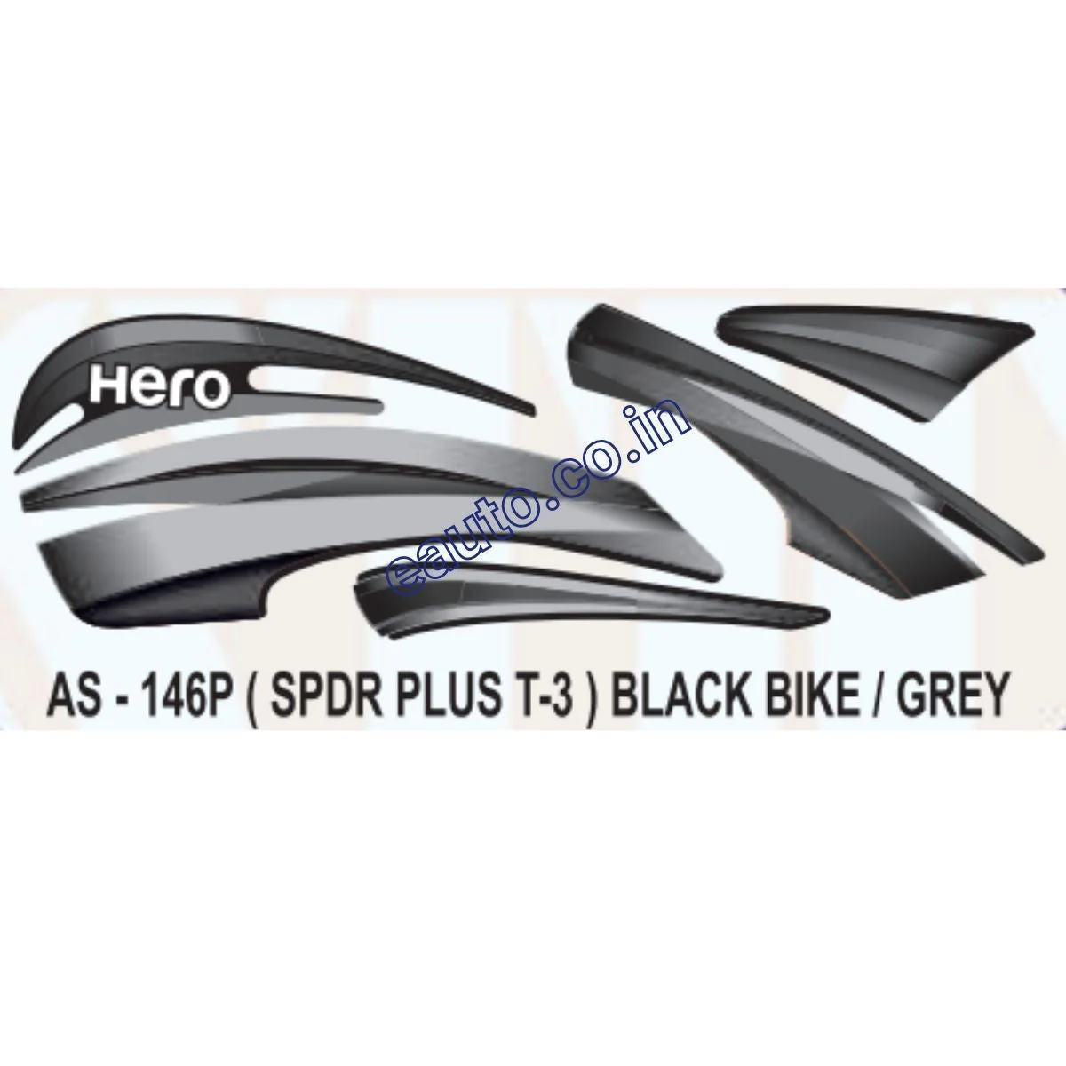 Graphics Sticker Set for Hero Splendor Plus | Type 3 | Black Vehicle | Grey Sticker | Both Sides