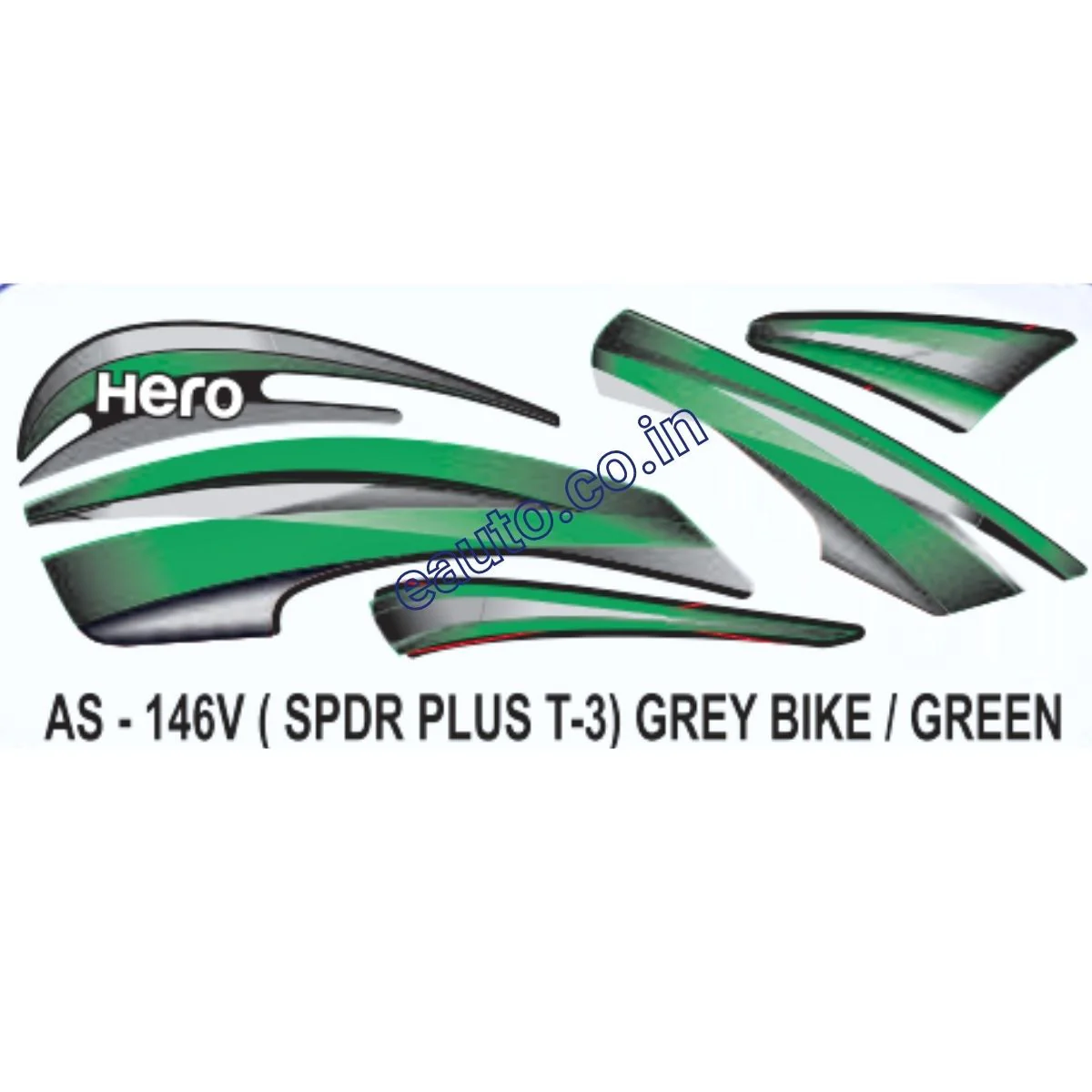 Graphics Sticker Set for Hero Splendor Plus | Type 3 | Grey Vehicle | Green Sticker | Both Sides