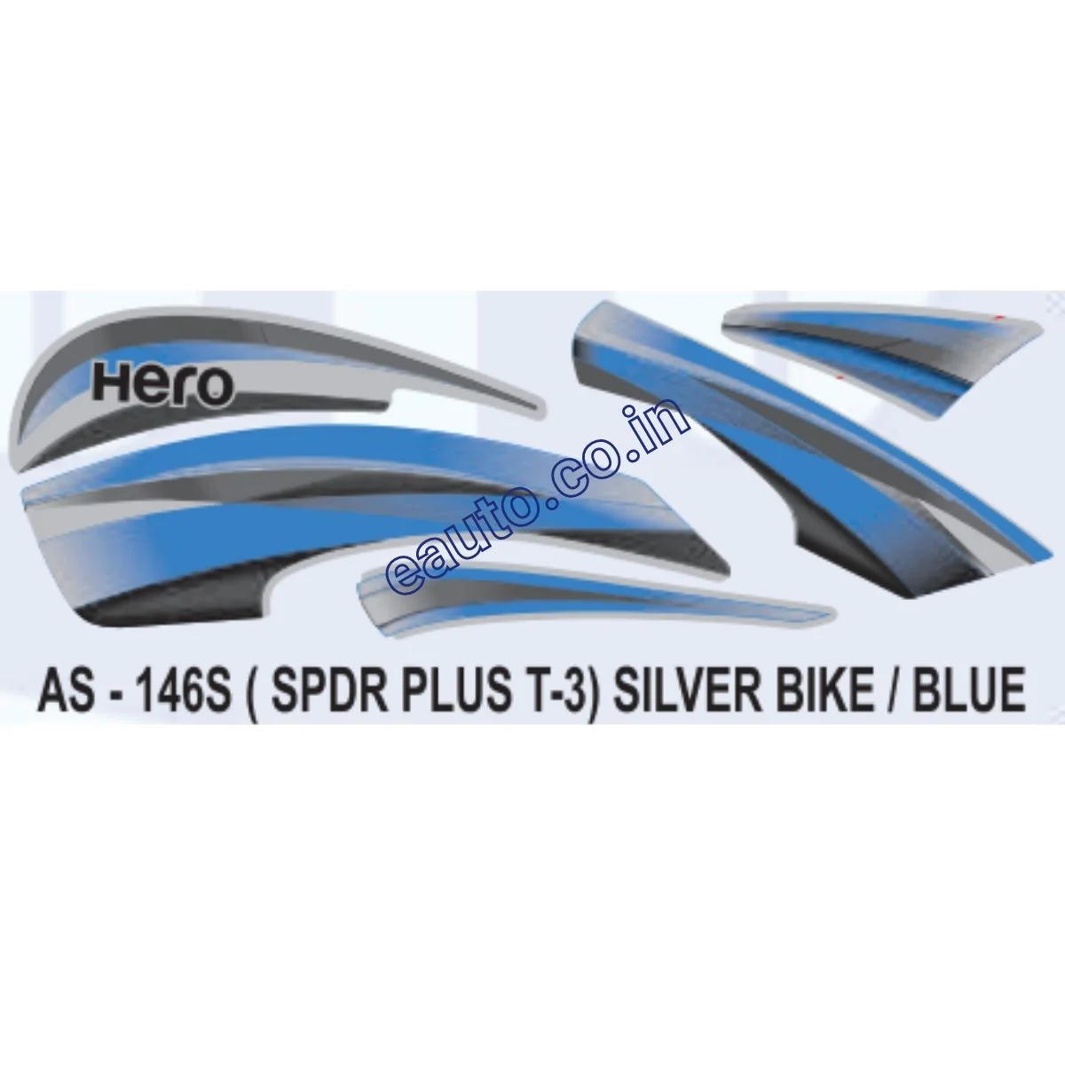 Graphics Sticker Set for Hero Splendor Plus | Type 3 | Silver Vehicle | Blue Sticker | Both Sides