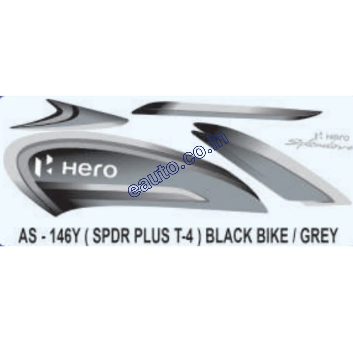 Graphics Sticker Set for Hero Splendor Plus | Type 4 | Black Vehicle | Grey Sticker | Both Sides