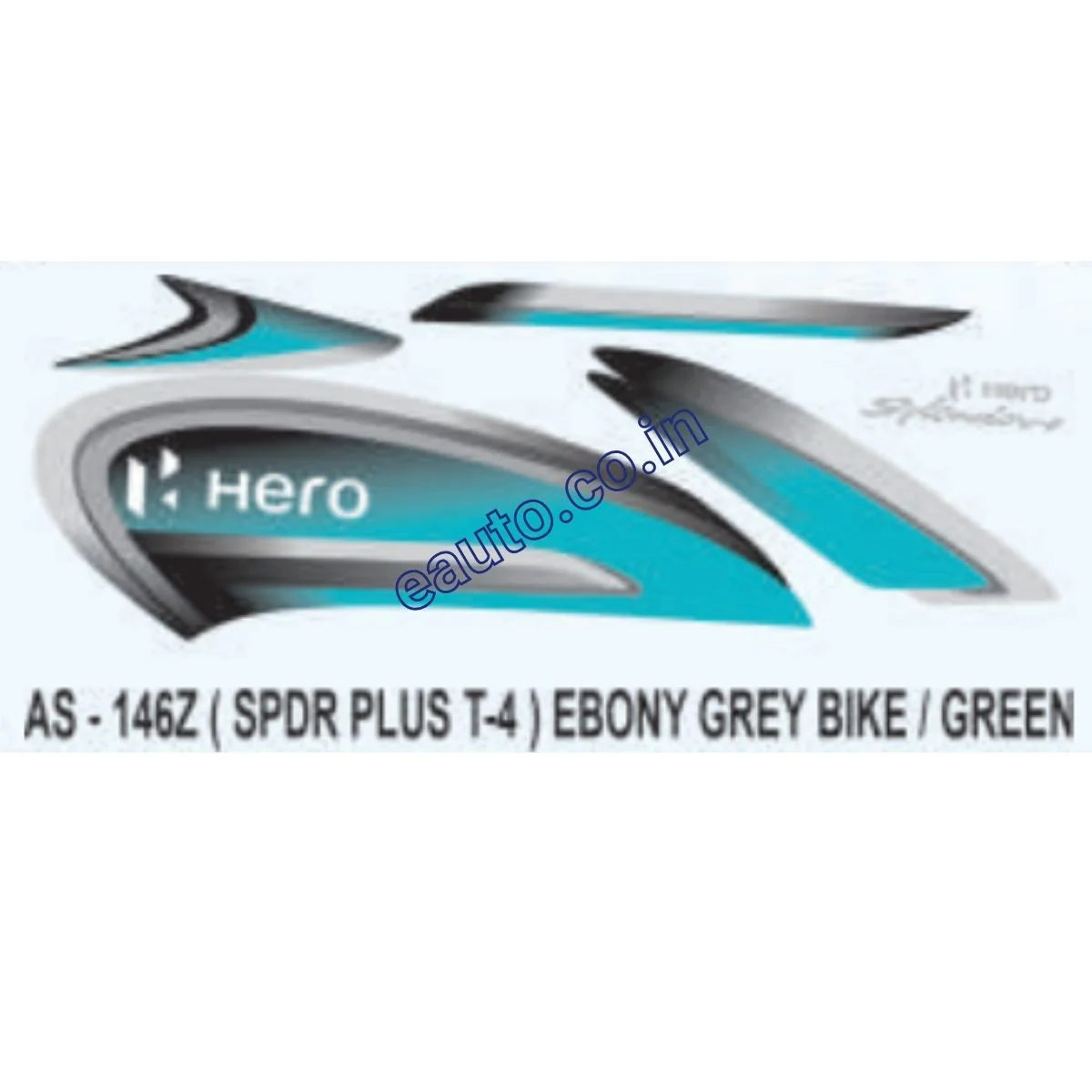 Graphics Sticker Set for Hero Splendor Plus | Type 4 | Ebony Grey Vehicle | Green Sticker | Both Sides