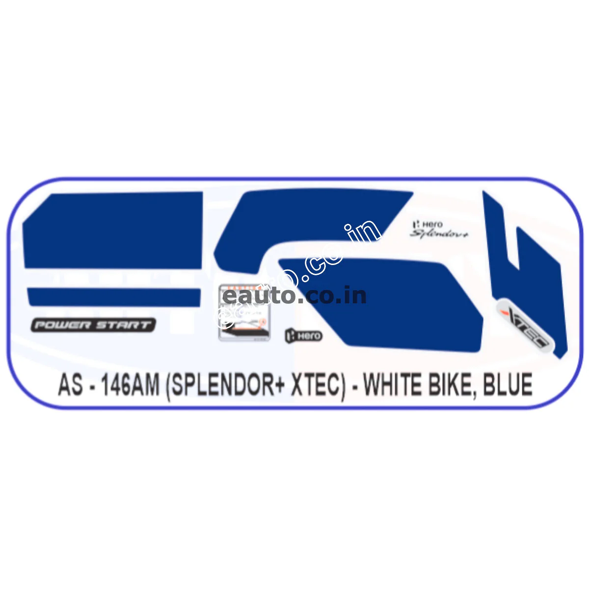 Graphics Sticker Set for Hero Splendor Plus | XTEC | White Vehicle | Blue Sticker | Both Sides