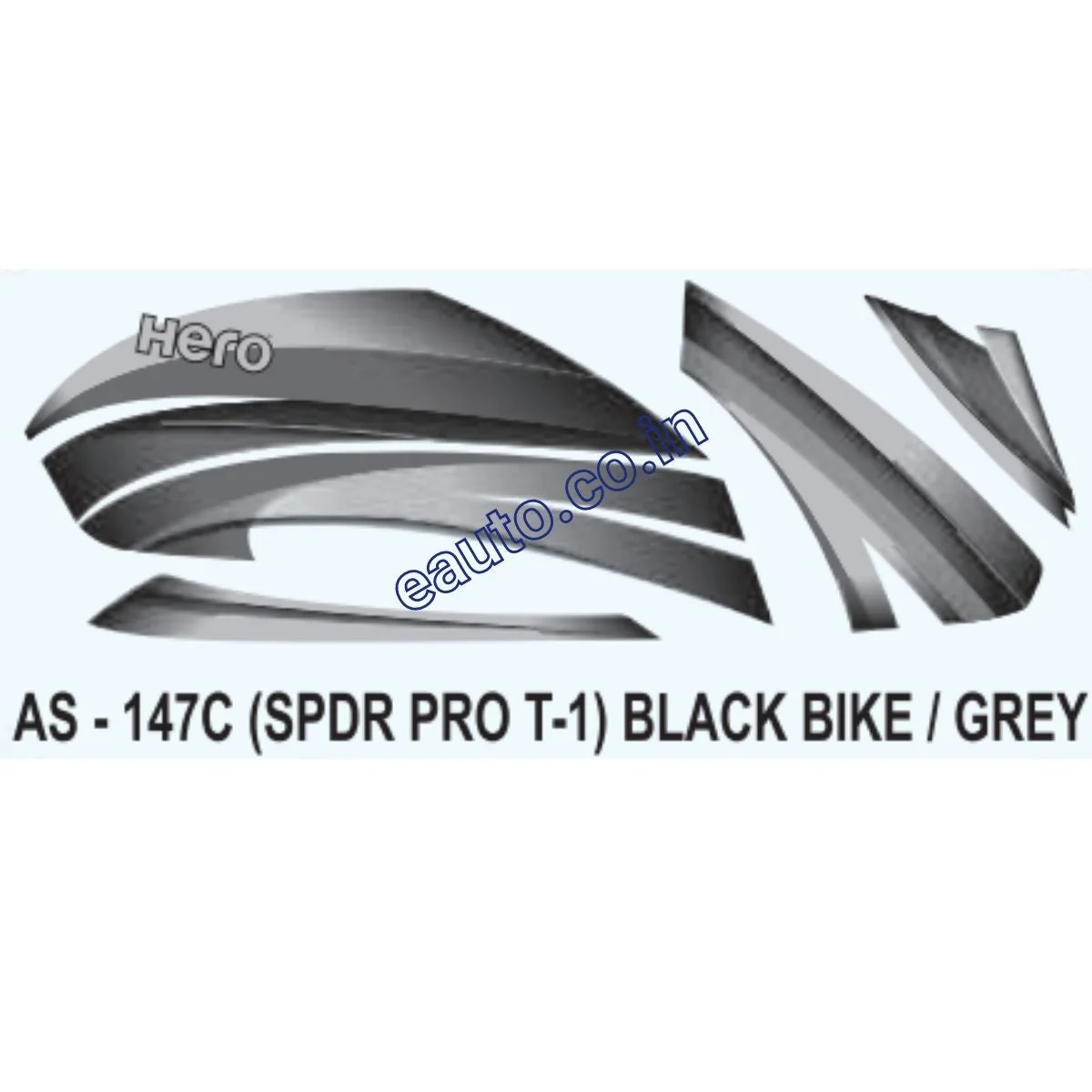 Graphics Sticker Set for Hero Splendor Pro | Type 1 | Black Vehicle | Grey Sticker | Both Sides