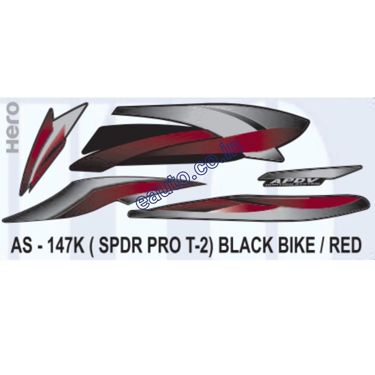 Graphics Sticker Set for Hero Splendor Pro | Type 2 | Black Vehicle | Red Sticker | Both Sides