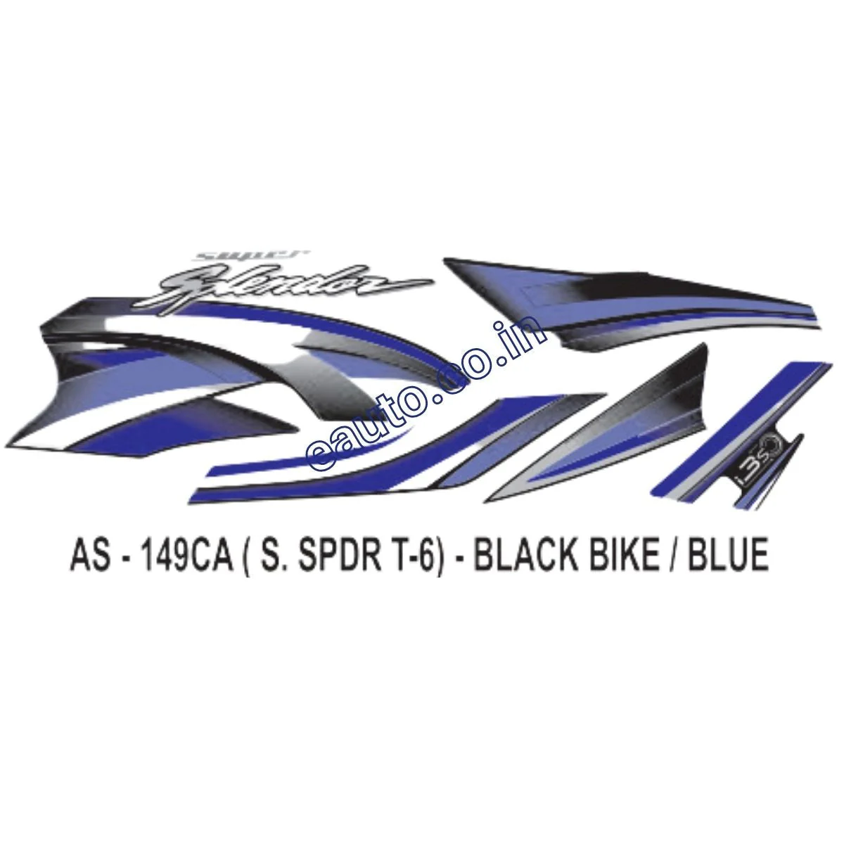 Graphics Sticker Set for Hero Super Splendor i3S | Type 6 | Black Vehicle | Blue Sticker | Both Sides