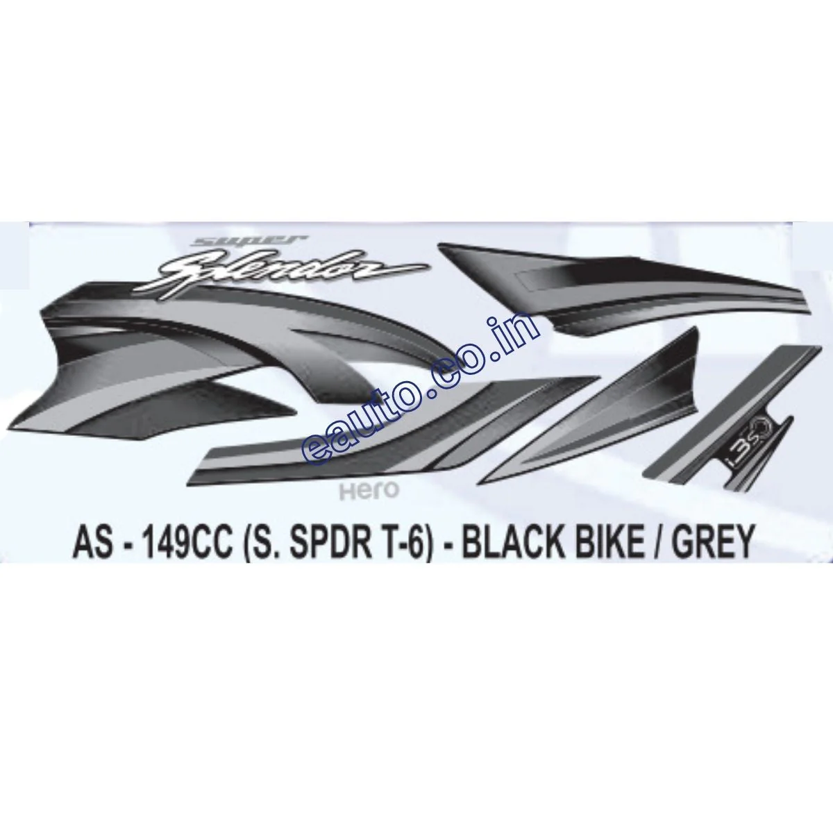 Graphics Sticker Set for Hero Super Splendor i3S | Type 6 | Black Vehicle | Grey Sticker | Both Sides