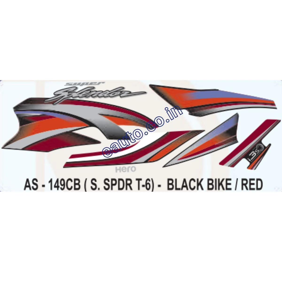 Graphics Sticker Set for Hero Super Splendor i3S | Type 6 | Black Vehicle | Red Sticker | Both Sides