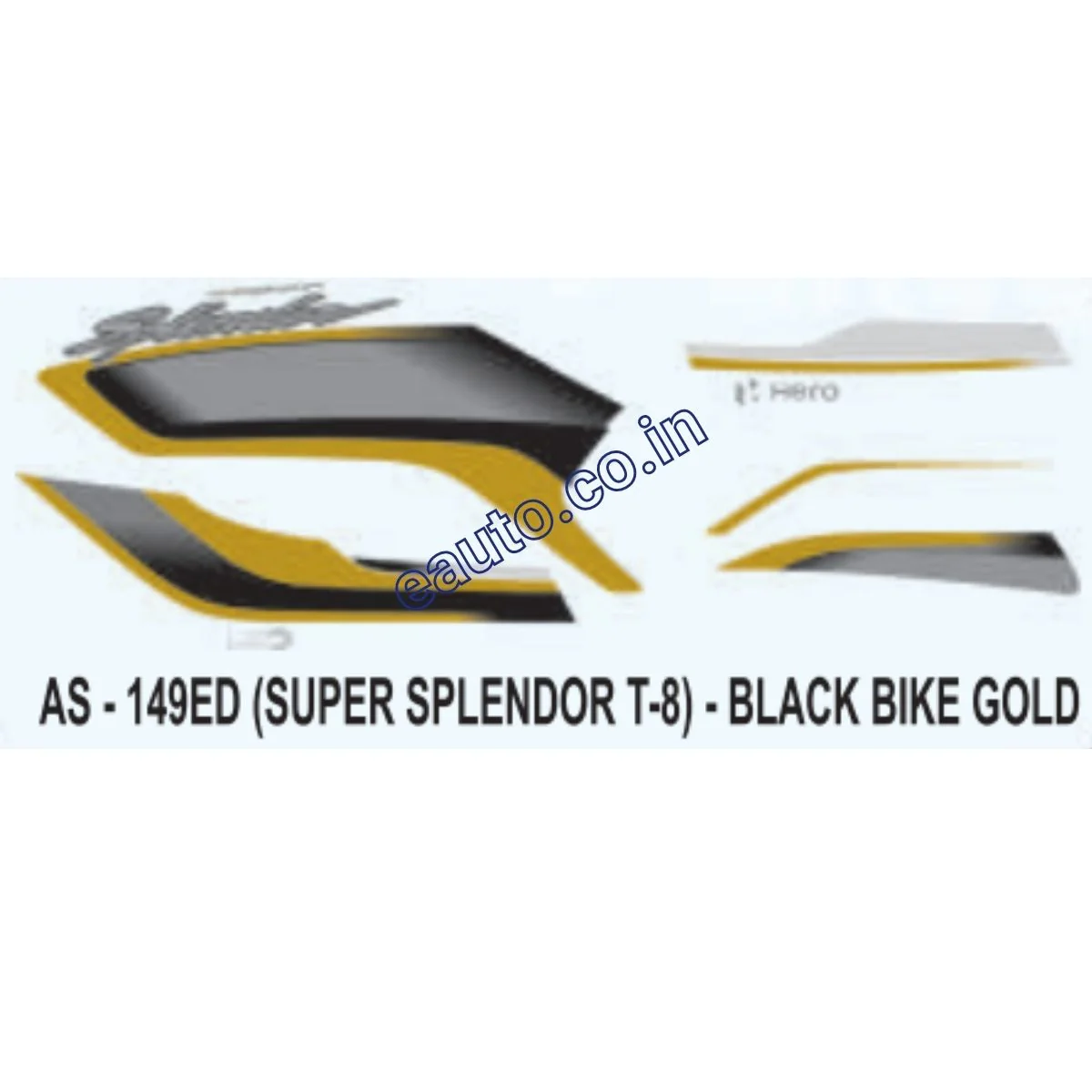 Graphics Sticker Set for Hero Super Splendor i3S | Type 8 | Black Vehicle | Gold Sticker | Both Sides