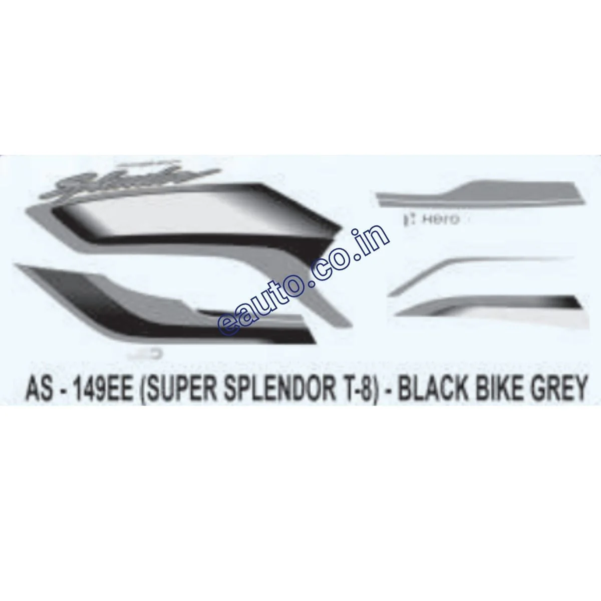 Graphics Sticker Set for Hero Super Splendor i3S | Type 8 | Black Vehicle | Grey Sticker | Both Sides