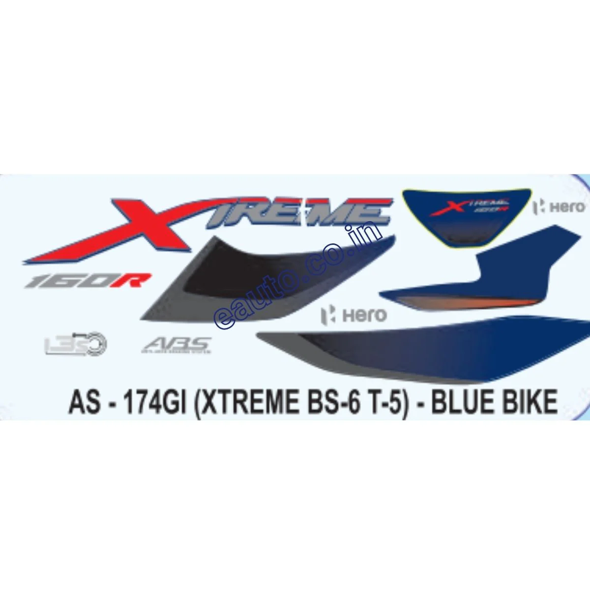 Graphics Sticker Set for Hero Xtreme 160R BS6 | Type 5 | Blue Vehicle | Both Sides