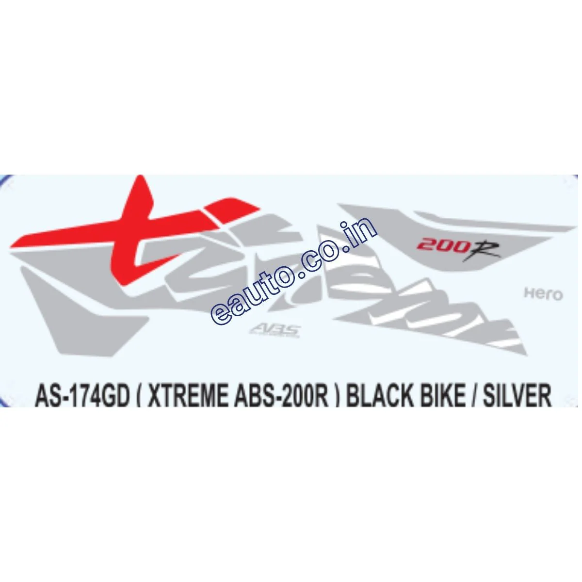 Graphics Sticker Set for Hero Xtreme 200R | ABS | Black Vehicle | Silver Sticker | Both Sides