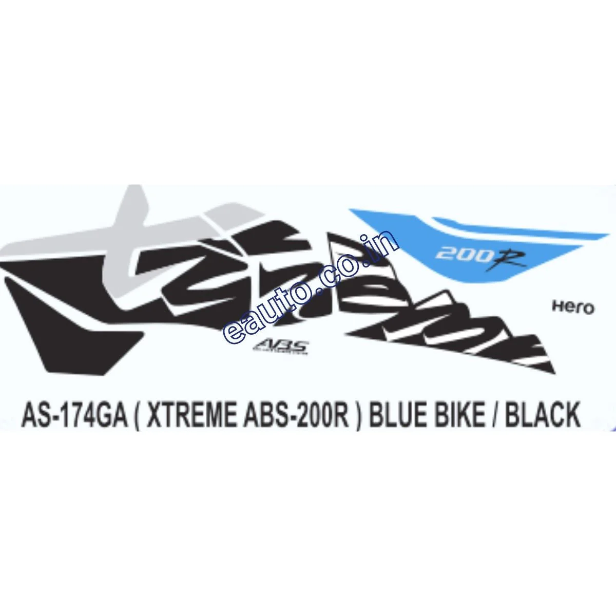 Graphics Sticker Set for Hero Xtreme 200R | ABS | Blue Vehicle | Black Sticker | Both Sides