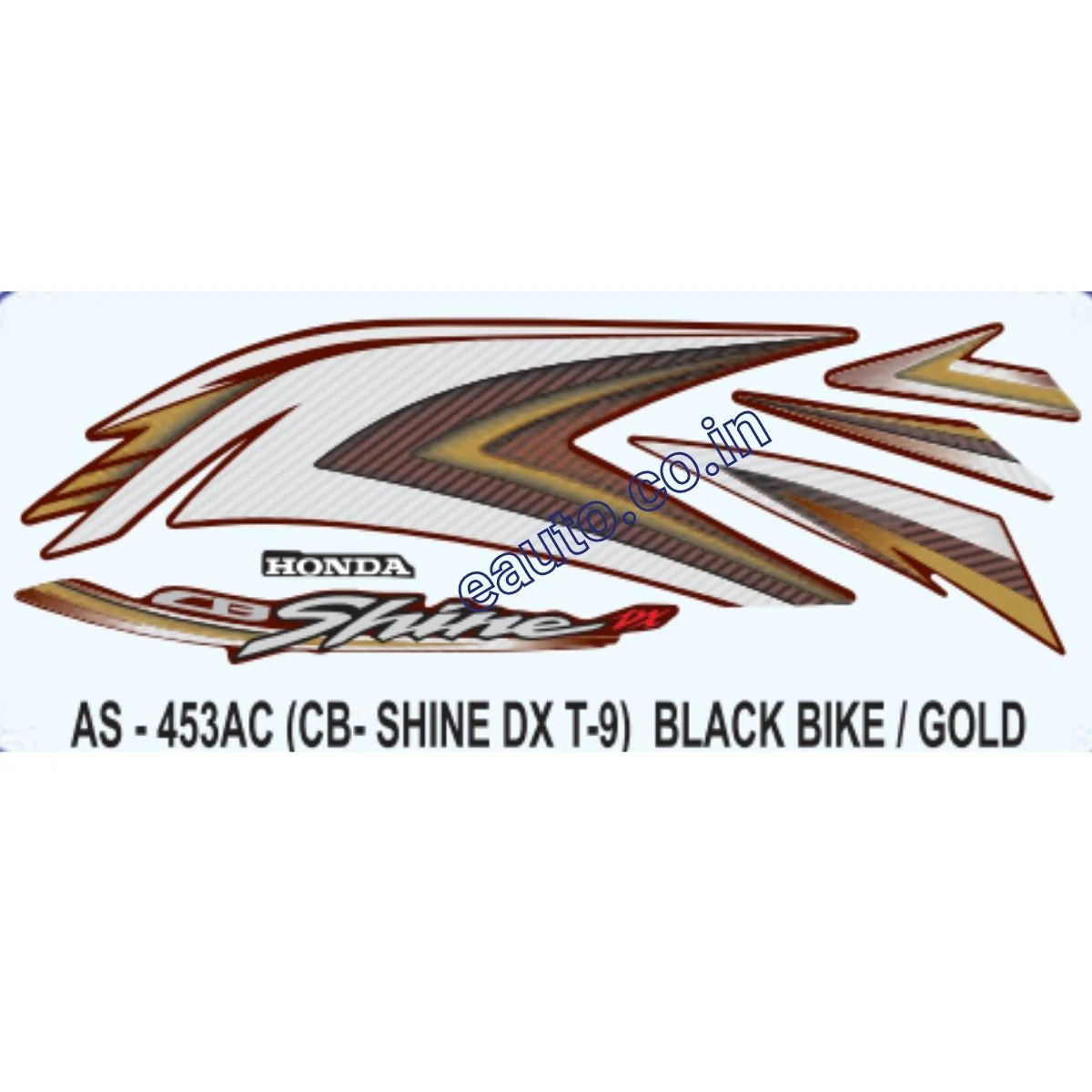 Graphics Sticker Set for Honda CB Shine DX | Type 9 | Black Vehicle | Gold Sticker | Both Sides