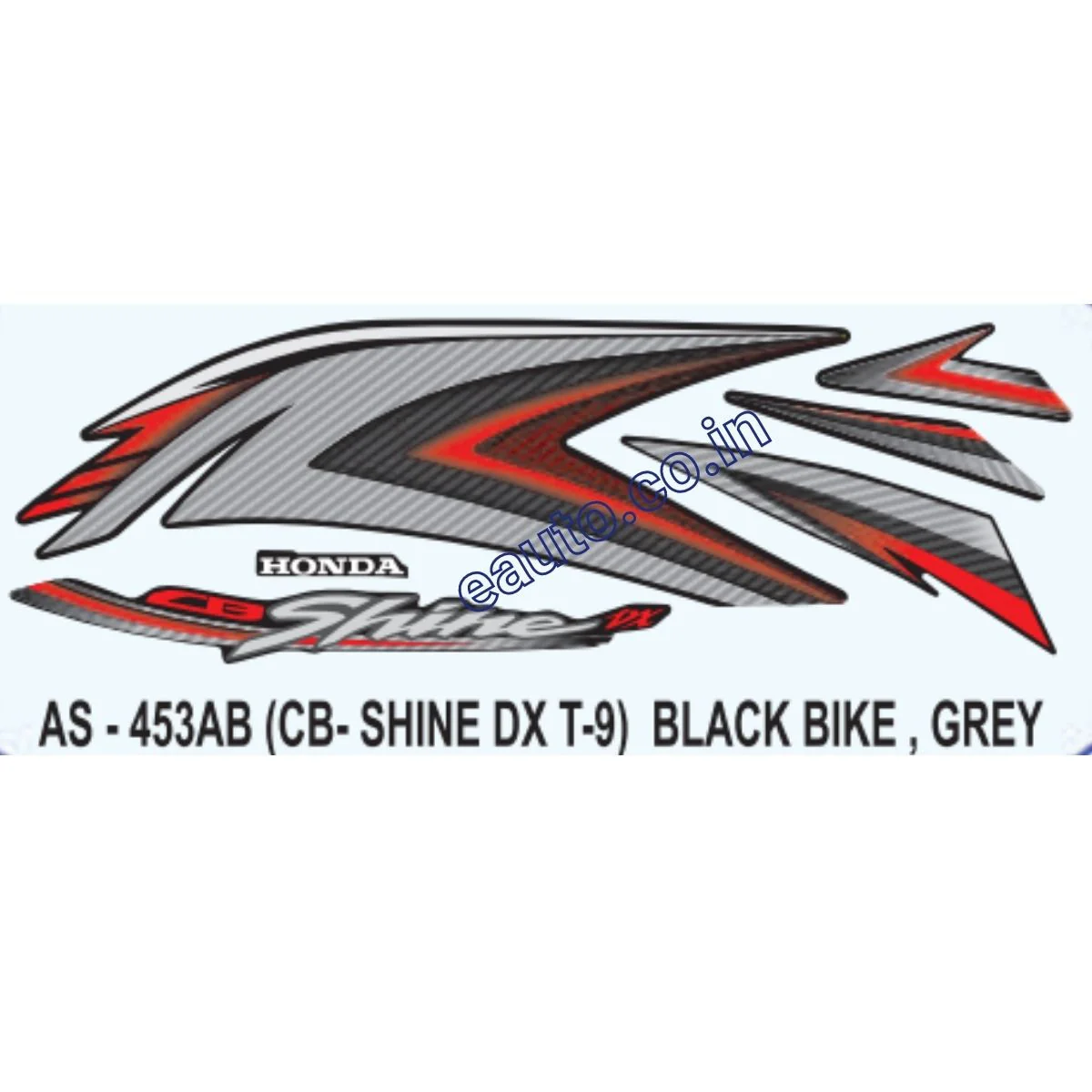 Graphics Sticker Set for Honda CB Shine DX | Type 9 | Black Vehicle | Grey Sticker | Both Sides