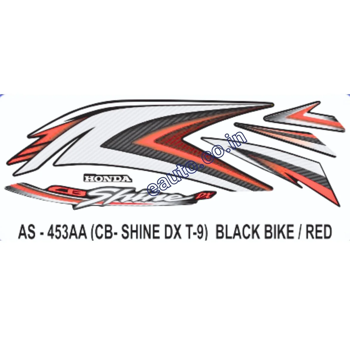Graphics Sticker Set for Honda CB Shine DX | Type 9 | Black Vehicle | Red Sticker | Both Sides