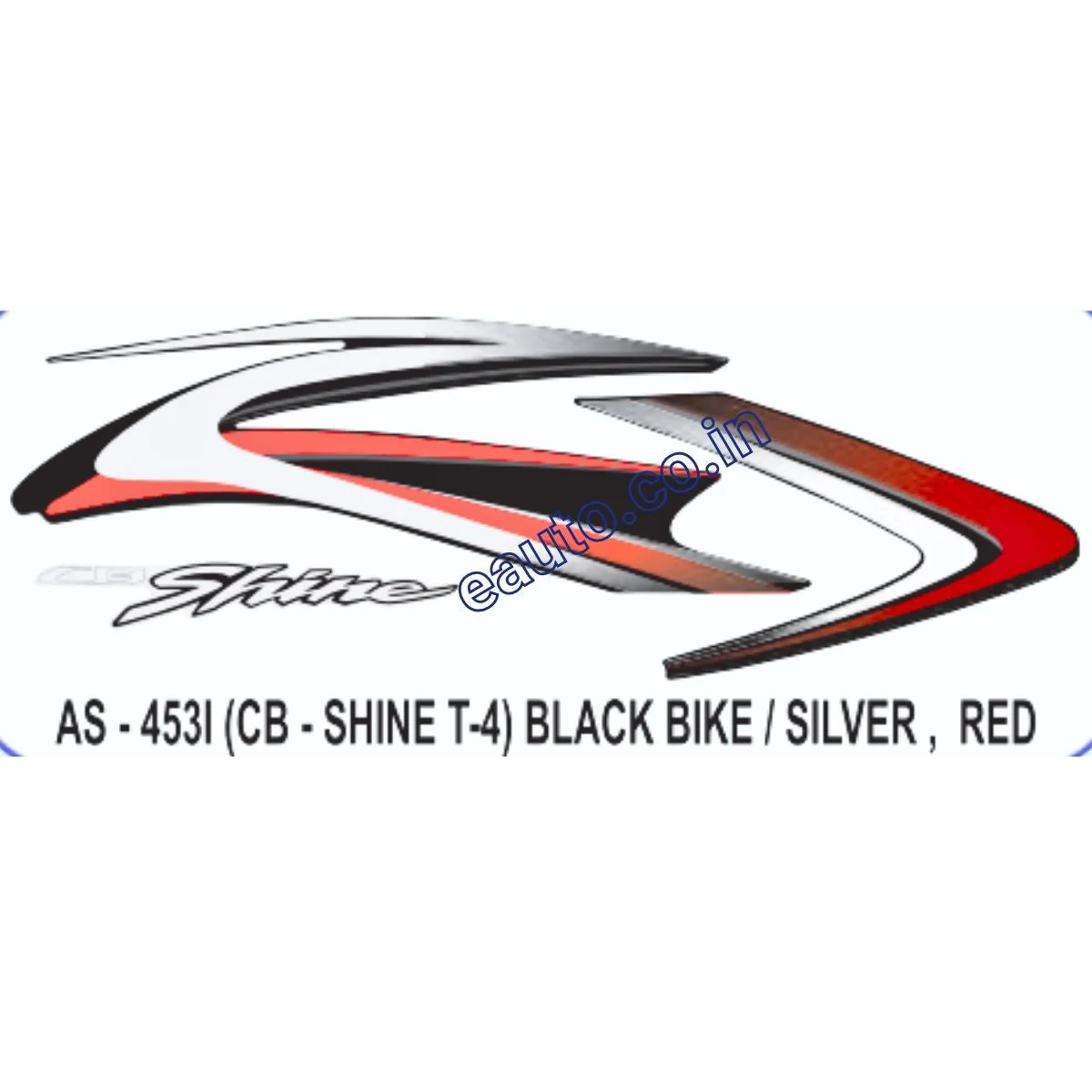 Graphics Sticker Set for Honda CB Shine | Type 4 | Black Vehicle | Silver & Red Sticker | Both Sides