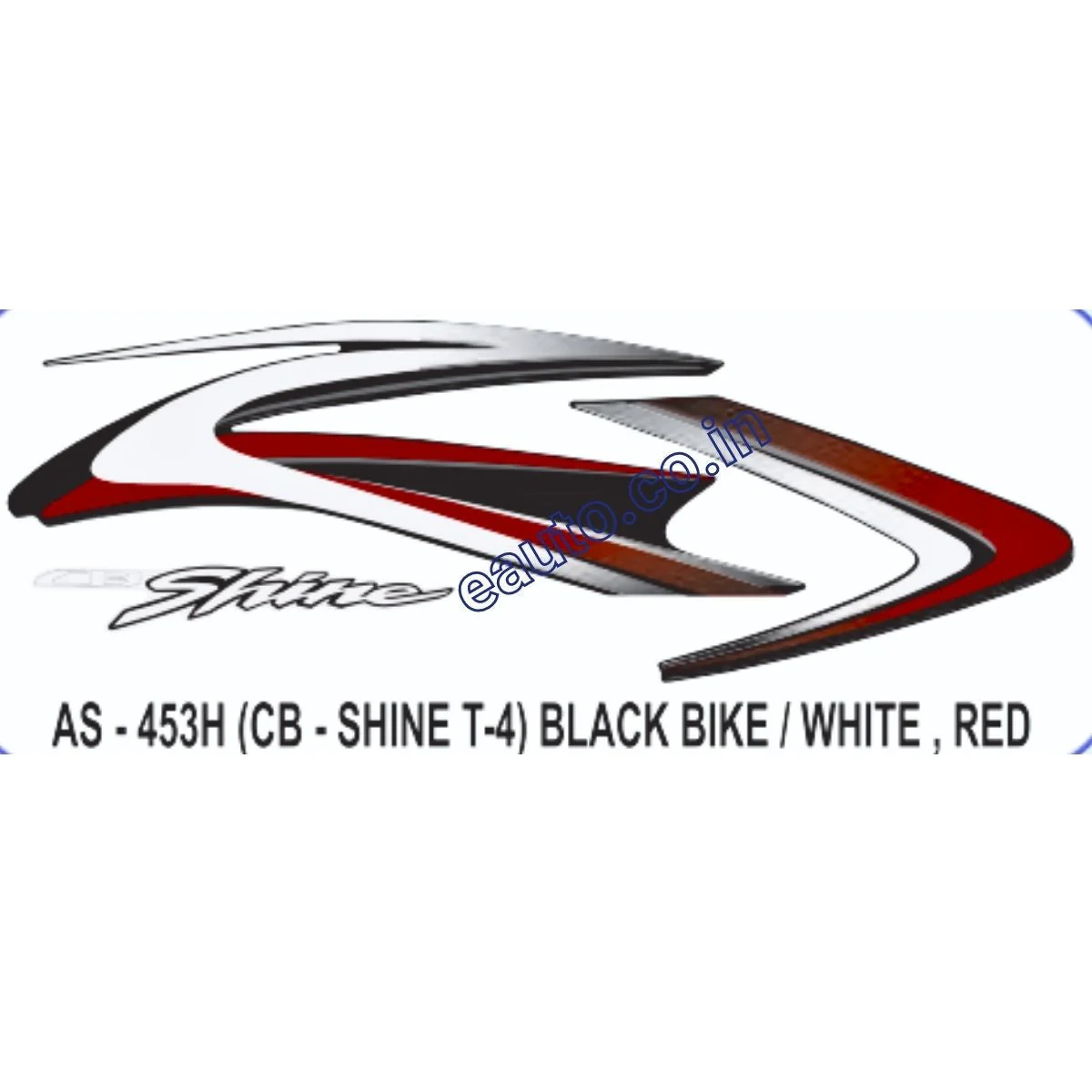 Graphics Sticker Set for Honda CB Shine | Type 4 | Black Vehicle | White & Red Sticker | Both Sides