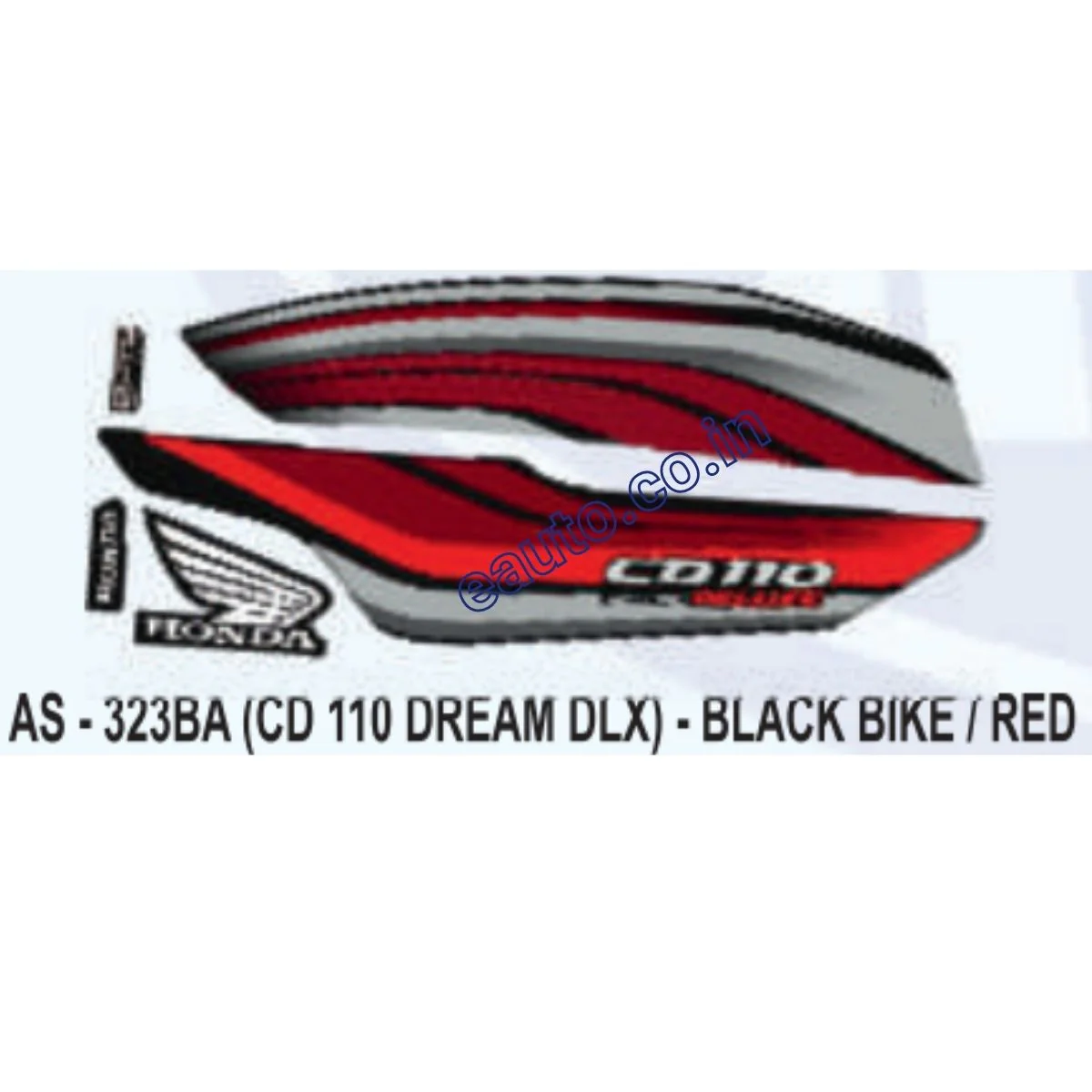 Graphics Sticker Set for Honda CD Dream 110 DLX | Black Vehicle | Red Sticker | Both Sides