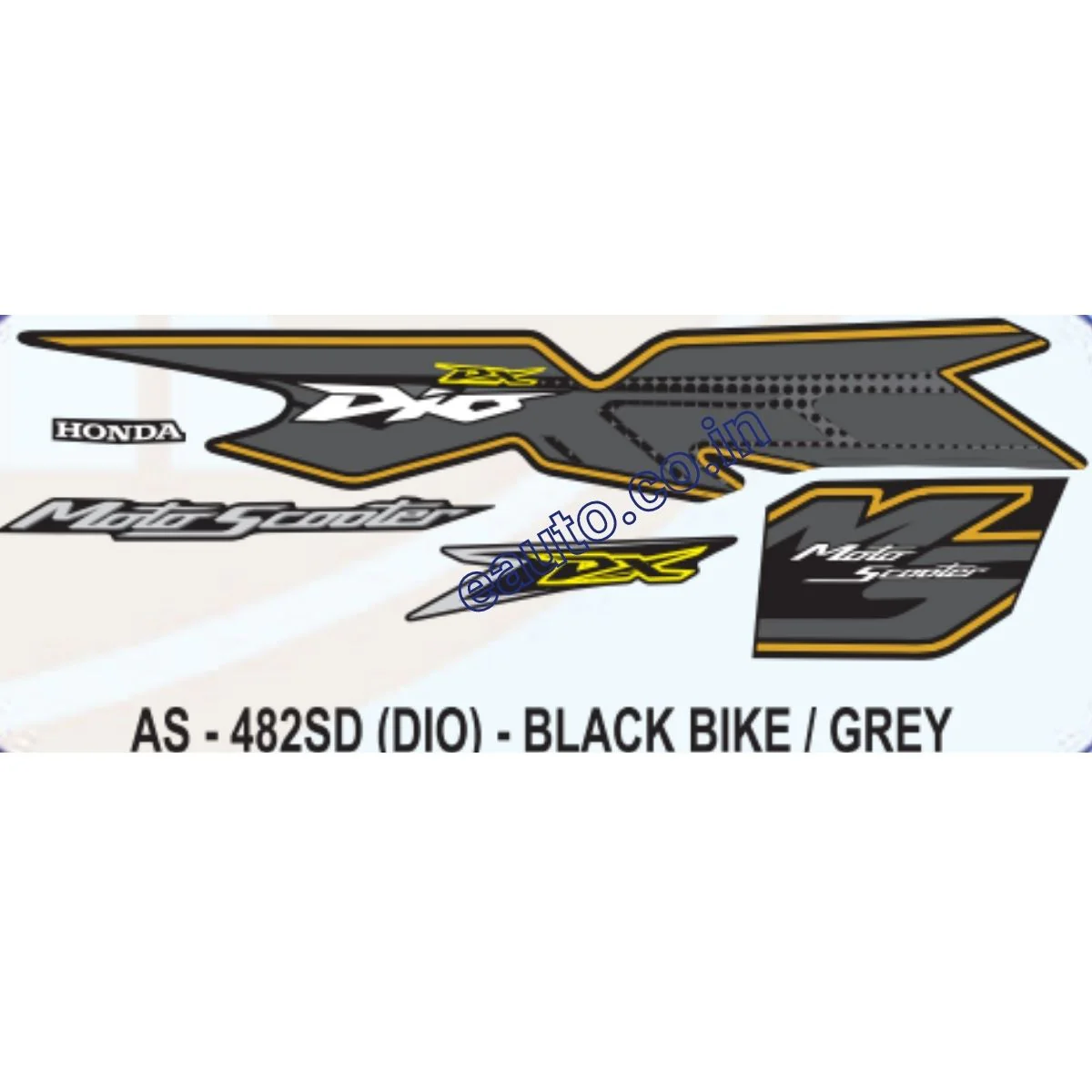 Graphics Sticker Set for Honda Dio DX | MotoScooter | Black Vehicle | Grey Sticker | Both Sides