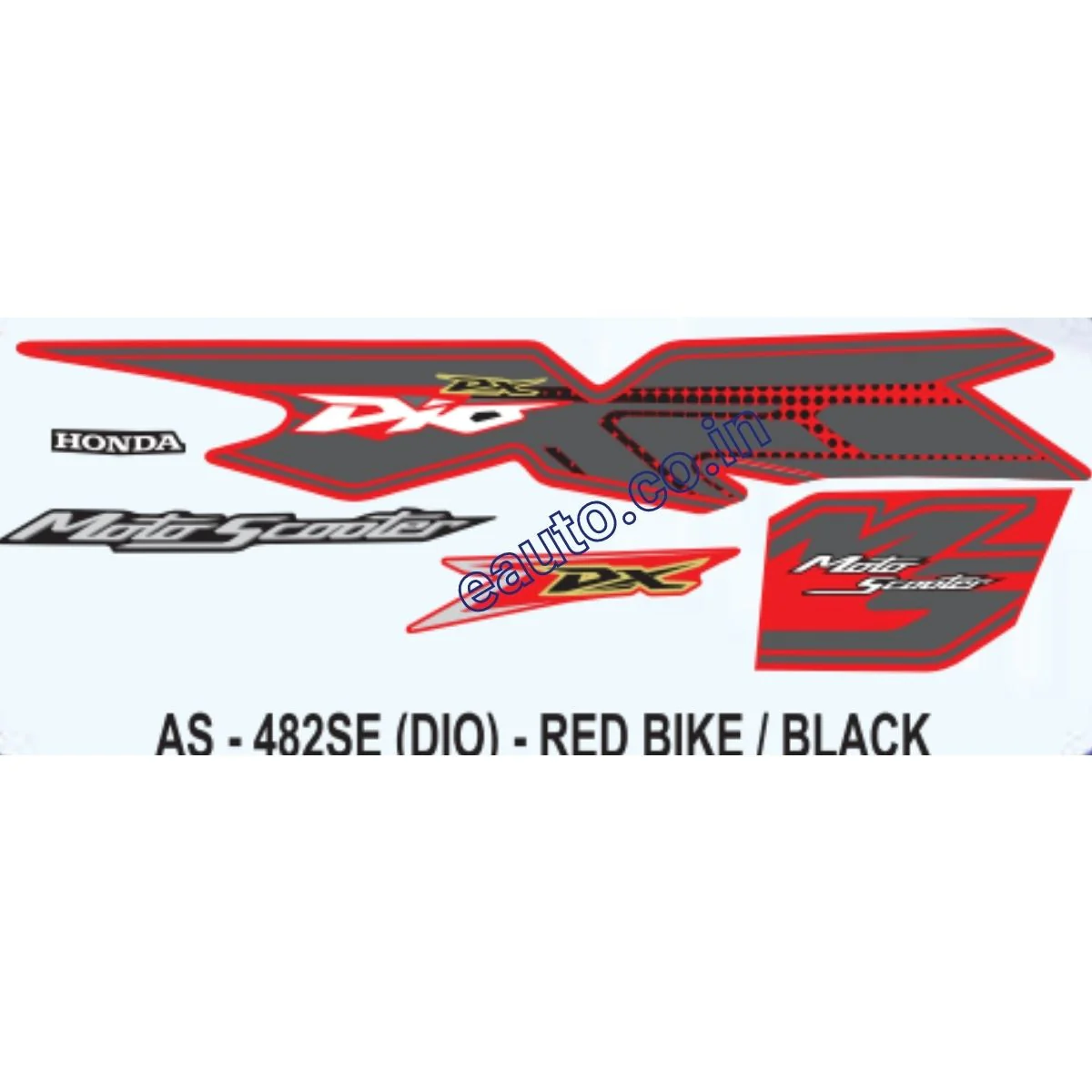 Graphics Sticker Set for Honda Dio DX | MotoScooter | Red Vehicle | Black Sticker | Both Sides