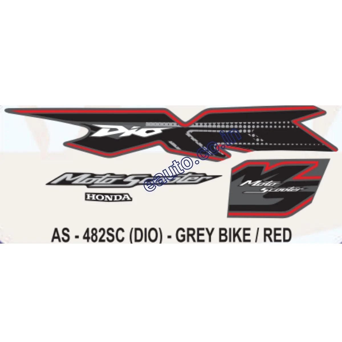 Graphics Sticker Set for Honda Dio | MotoScooter | Grey Vehicle | Red Sticker | Both Sides