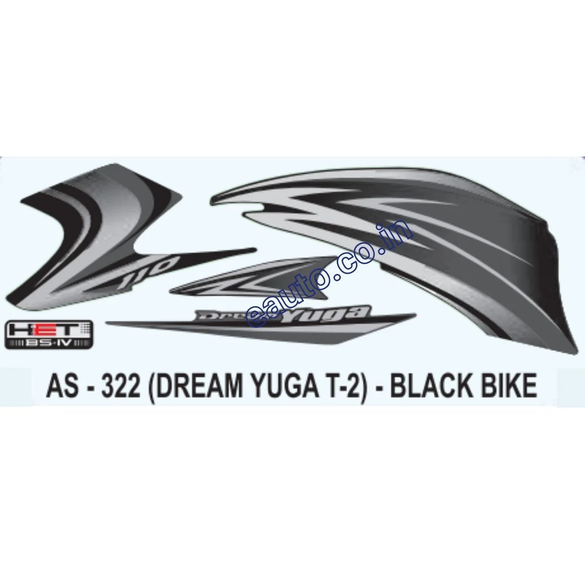 Graphics Sticker Set for Honda Dream Yuga 110 | HET BS4 Type 2 | Black Vehicle | Both Sides