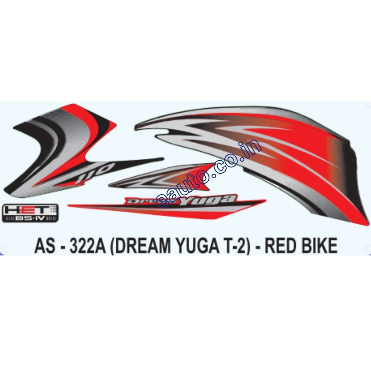 Graphics Sticker Set for Honda Dream Yuga 110 | HET BS4 Type 2 | Red Vehicle | Both Sides
