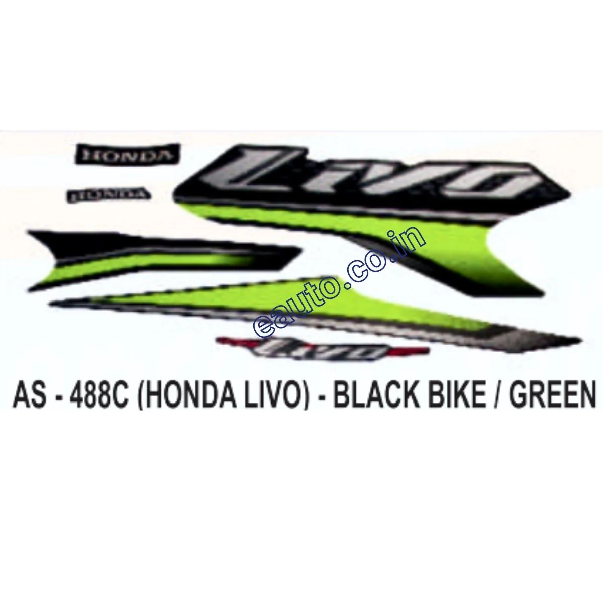 Graphics Sticker Set for Honda Livo | Black Vehicle | Green Sticker | Both Sides