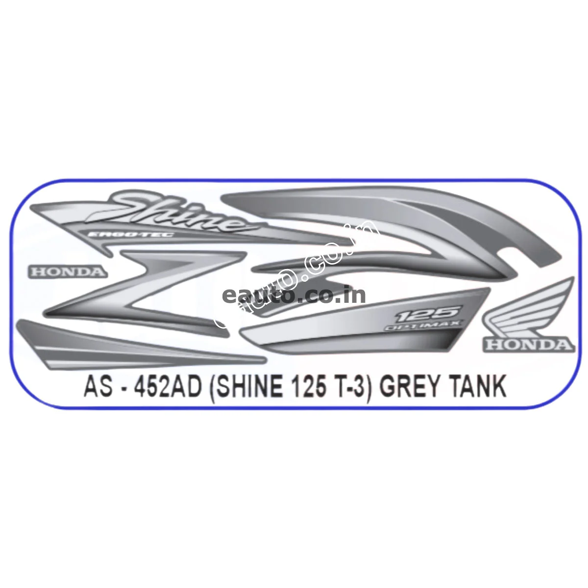 Graphics Sticker Set for Honda Shine 125 | Type 3 | Grey Tank Sticker | Both Sides