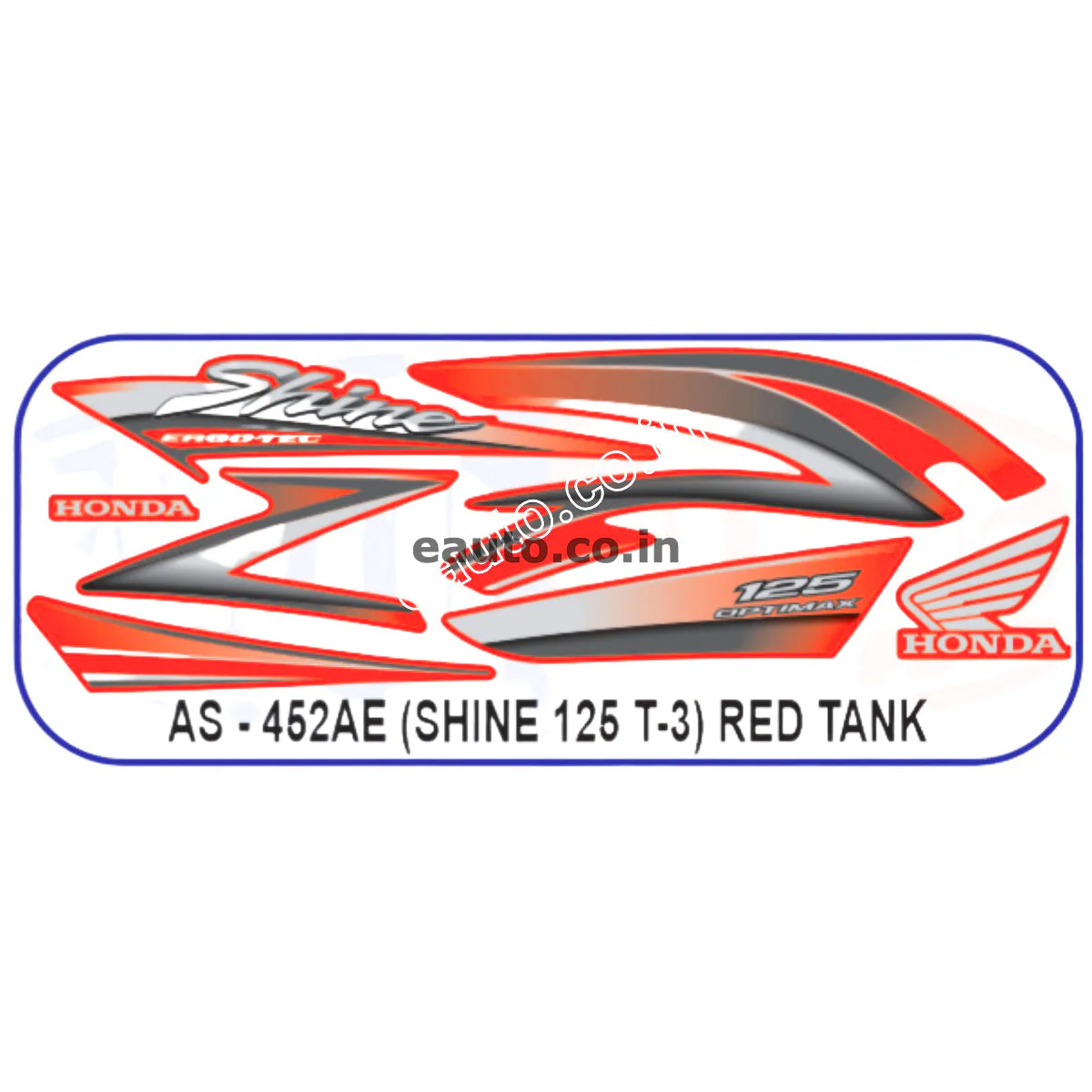 Graphics Sticker Set for Honda Shine 125 | Type 3 | Red Tank Sticker | Both Sides
