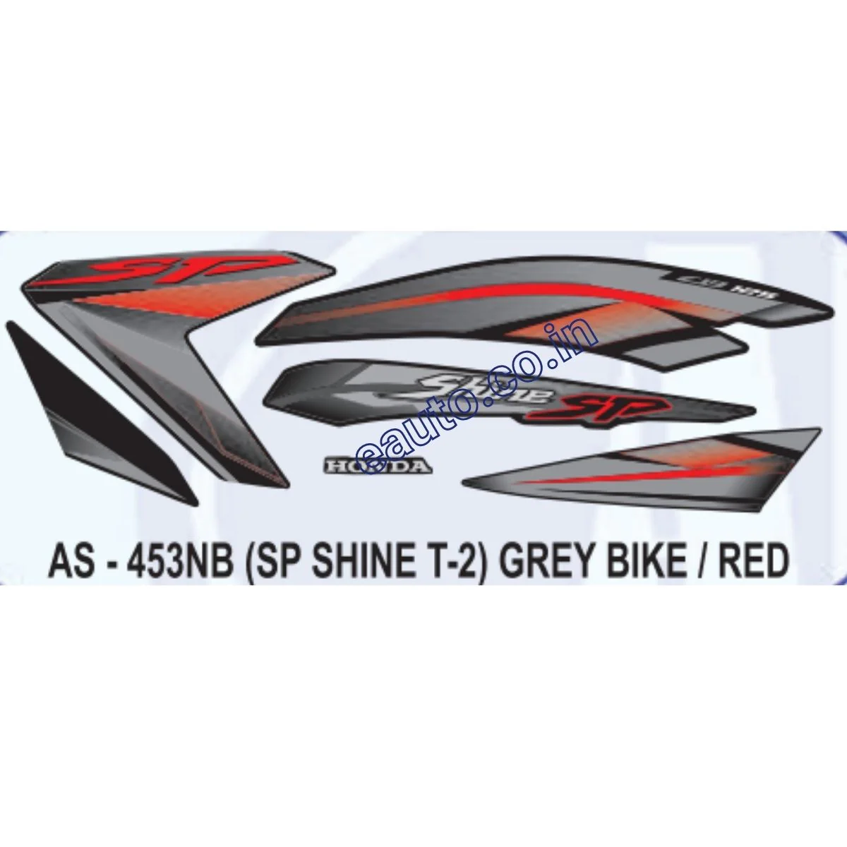 Graphics Sticker Set for Honda SP Shine | Type 2 | Grey Vehicle | Red Sticker | Both Sides