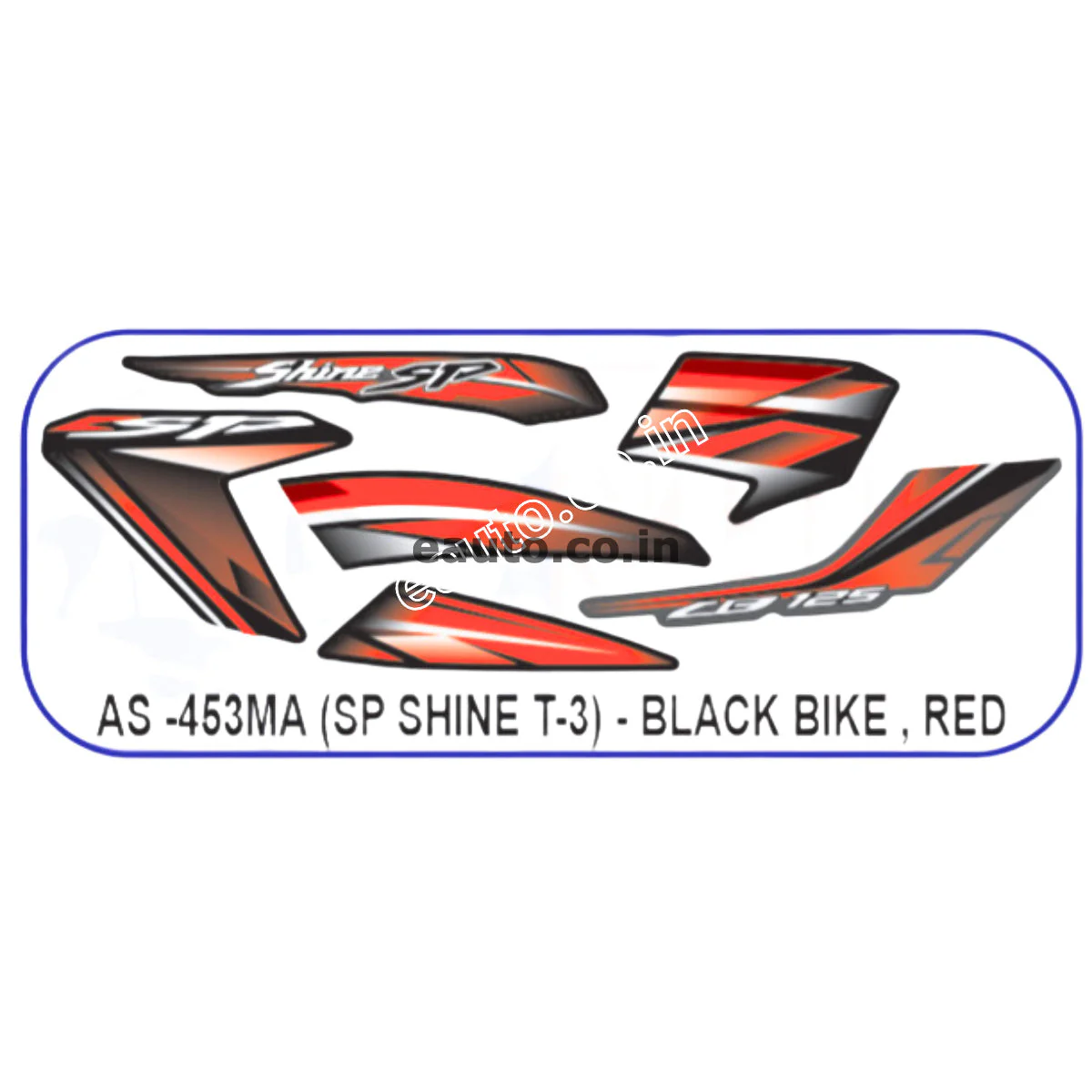 Graphics Sticker Set for Honda SP Shine | Type 3 | Black Vehicle | Red Sticker | Both Sides