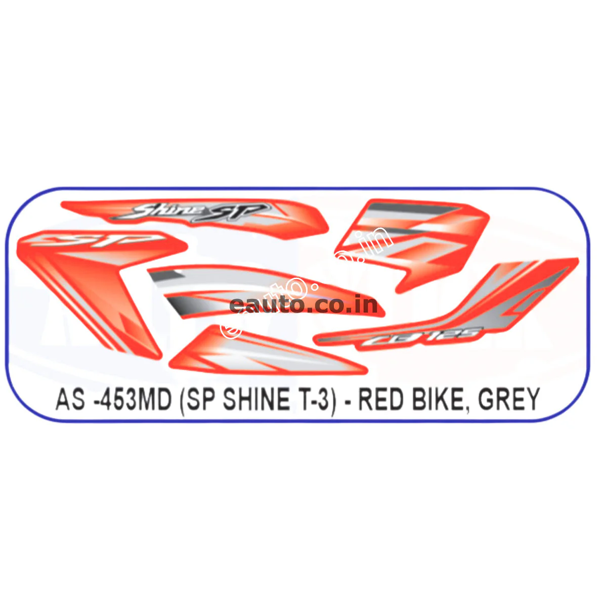 Graphics Sticker Set for Honda SP Shine | Type 3 | Red Vehicle | Grey Sticker | Both Sides
