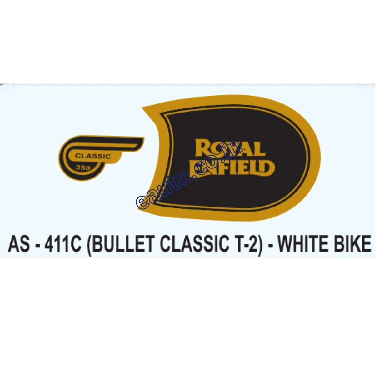 Graphics Sticker Set for Royal Enfield Bullet Classic | Type 2 | White Vehicle | Black Sticker | Both Sides