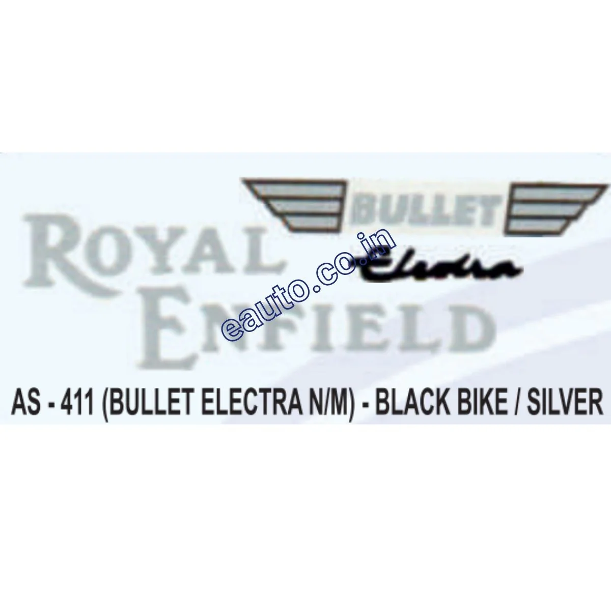 Graphics Sticker Set for Royal Enfield Bullet Electra | New Model | Black Vehicle | Silver Sticker | Both Sides