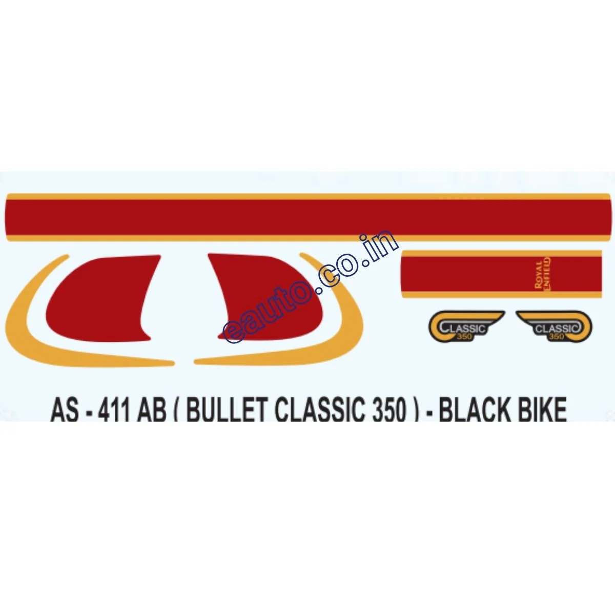 Graphics Sticker Set for Royal Enfiled Bullet Classic 350 | Black Vehicle | Both Sides
