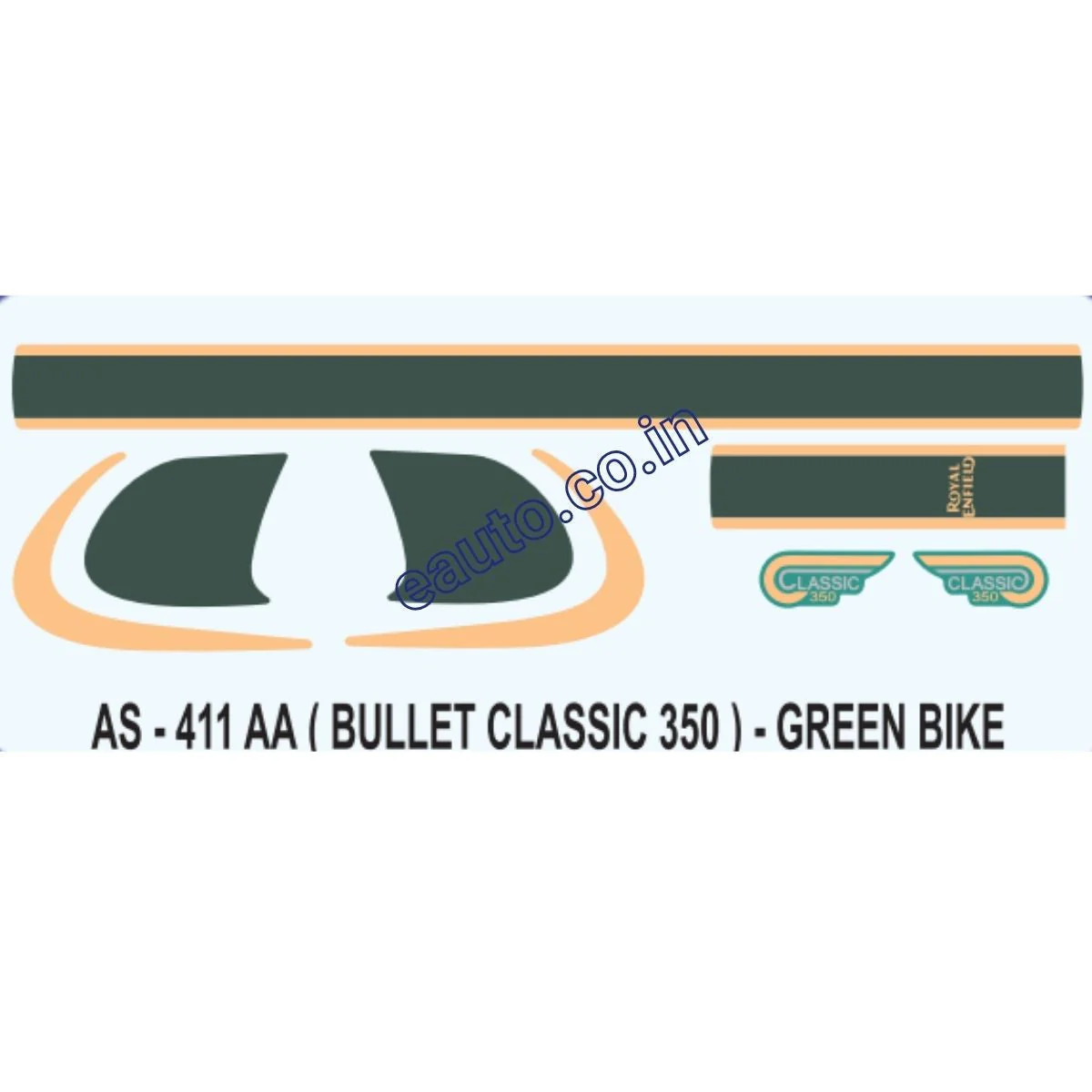 Graphics Sticker Set for Royal Enfiled Bullet Classic 350 | Green Vehicle | Both Sides