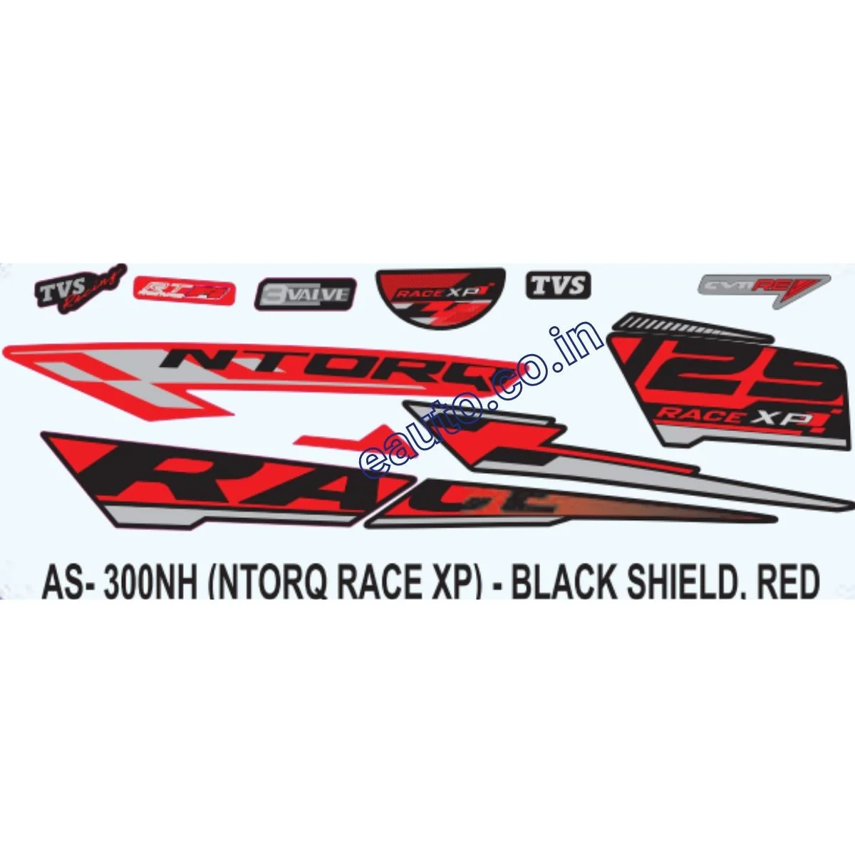 Graphics Sticker Set for TVS NTORQ 125 | Race XP | Black Vehicle | Red Sticker | Both Sides