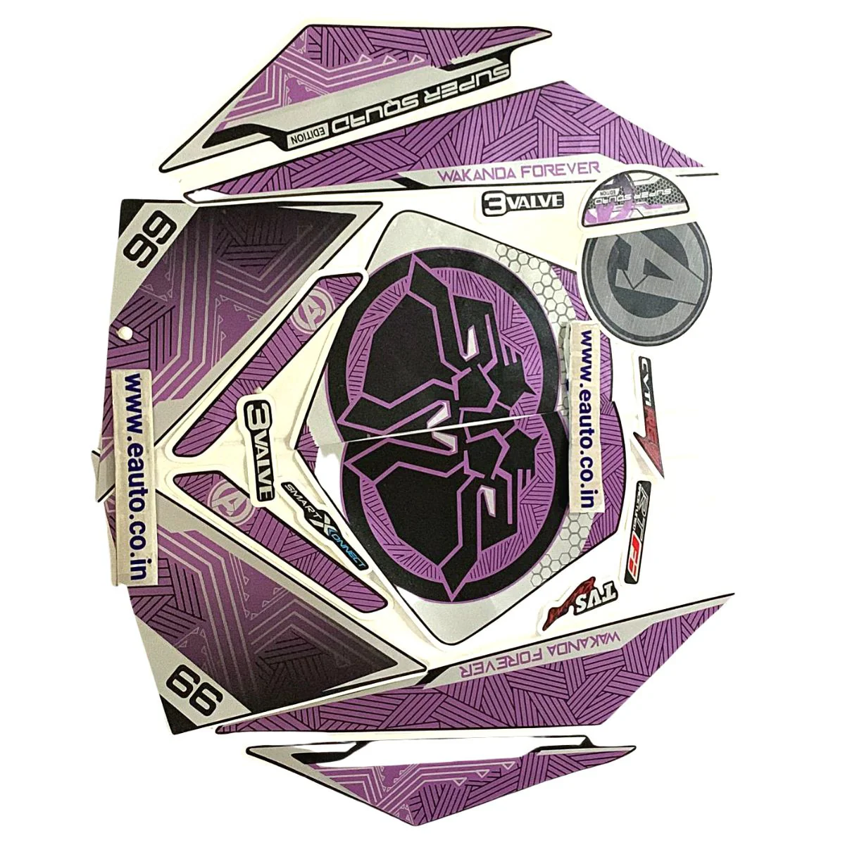 Graphics Sticker Set for TVS NTORQ 125 | Super Squad Edition | Black & Purple | Vinyl Decal Set | Both Sides