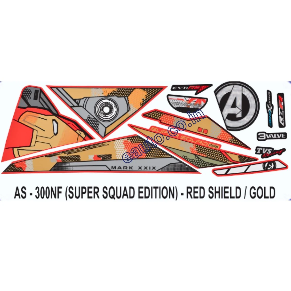Graphics Sticker Set for TVS NTORQ 125 | Super Squad Edition | Red & Gold Sticker | Both Sides