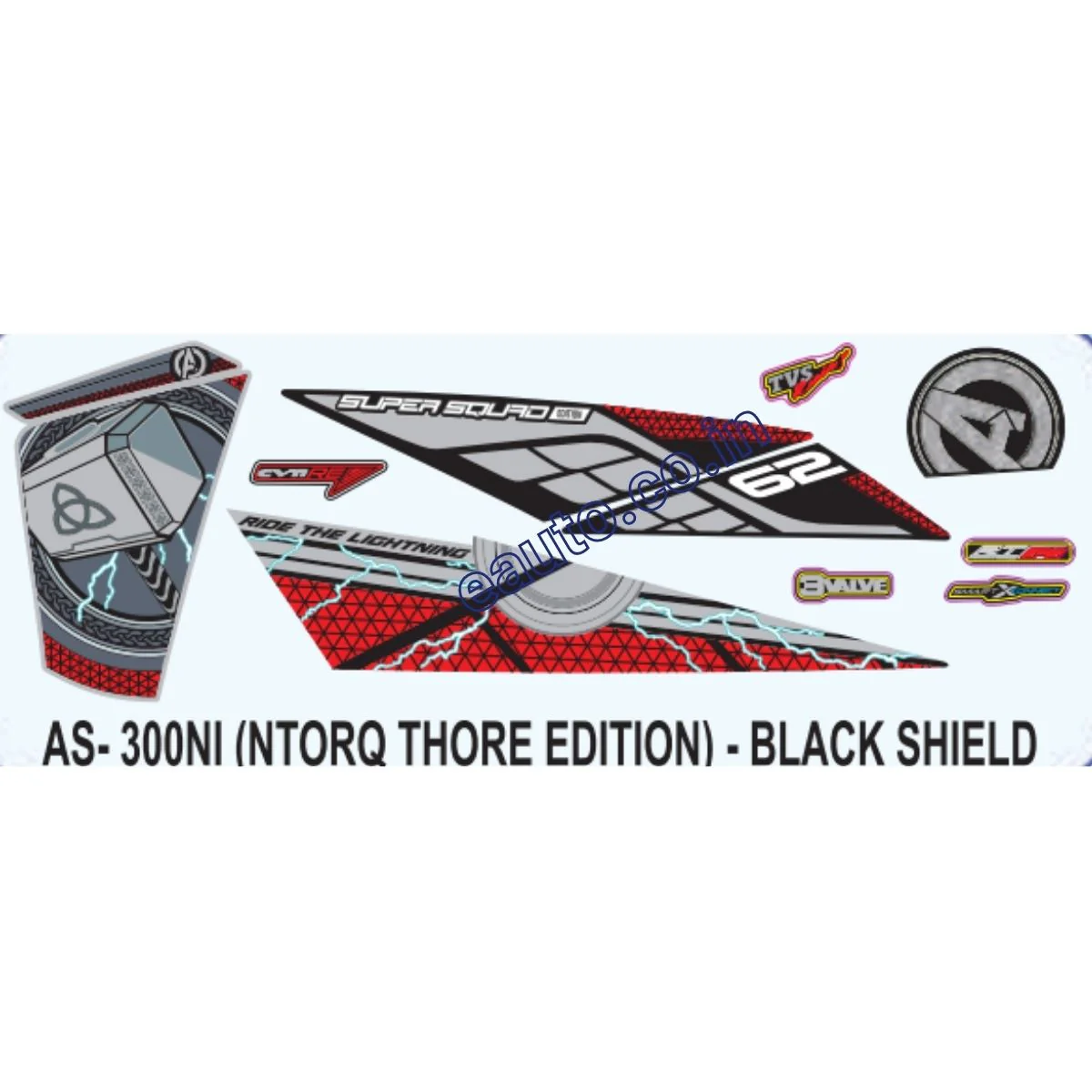 Graphics Sticker Set for TVS NTORQ 125 | THOR Edition | Black Vehicle | Black Shield Sticker | Both Sides