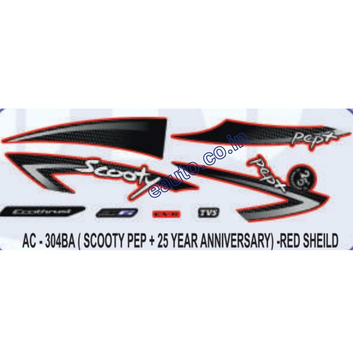 Graphics Sticker Set for TVS Scooty Pep Plus | 25 Year Aniversary | Red Sticker | Both Sides