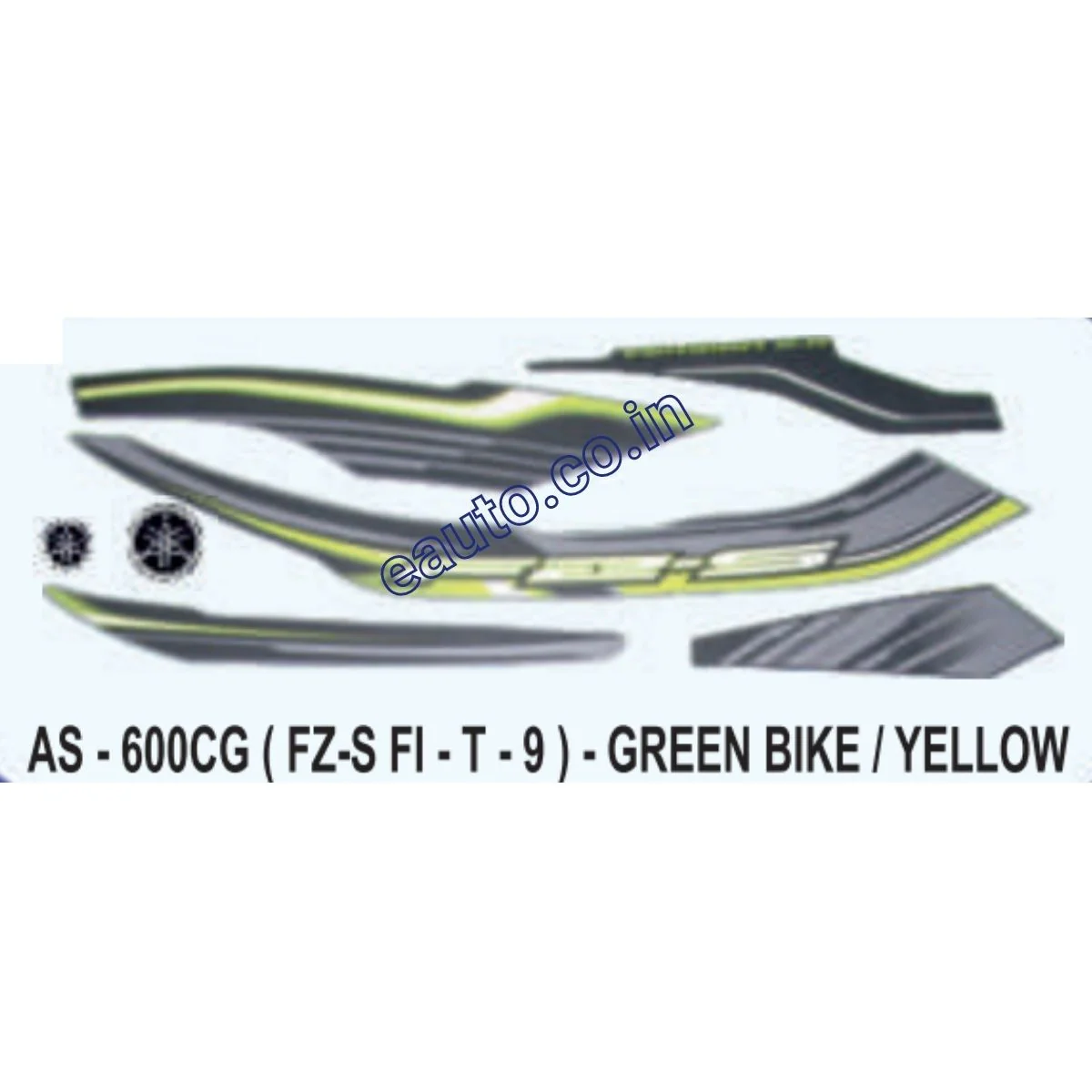 Graphics Sticker Set for Yamaha FZ-S FI | Type 9 | Green Vehicle | Yellow Sticker | Both Sides