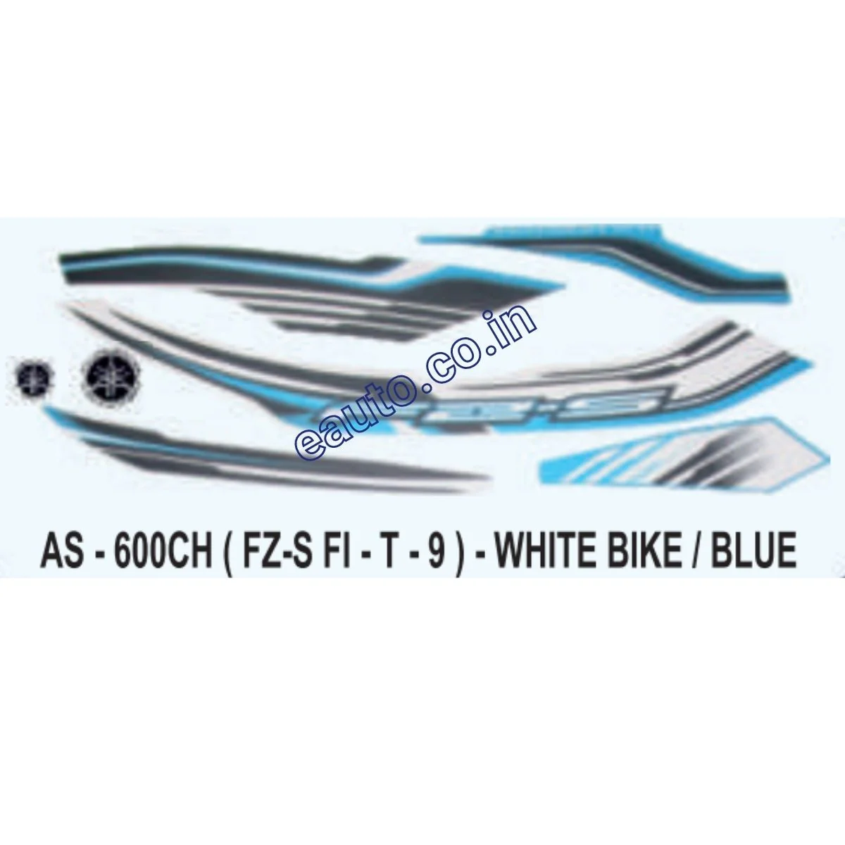 Graphics Sticker Set for Yamaha FZ-S FI | Type 9 | White Vehicle | Blue Sticker | Both Sides