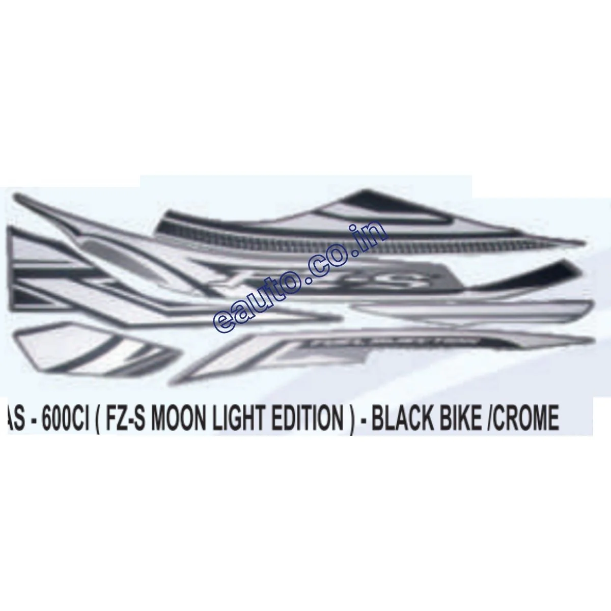 Graphics Sticker Set for Yamaha FZ-S | Moon Light Edition | Black Vehicle | Chrome Sticker | Both Sides